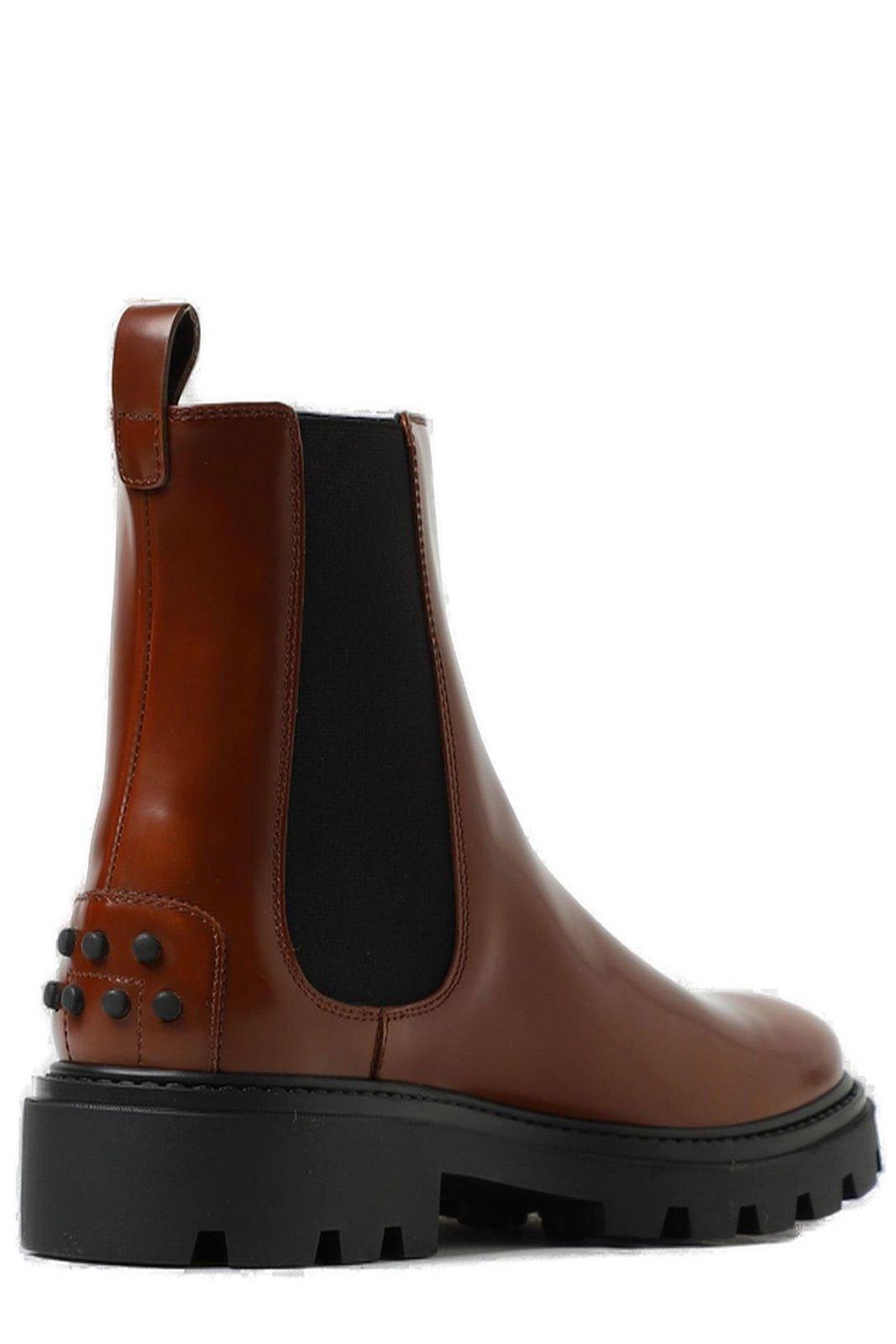Shop Tod's Studded Round Toe Chelsea Boots Tods In Luggage