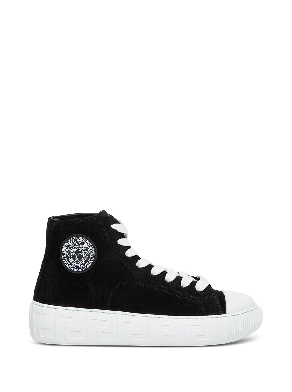VERSACE GRECA SNEAKERS IN BLACK CANVAS WITH LOGO,DST643D1A007841B000