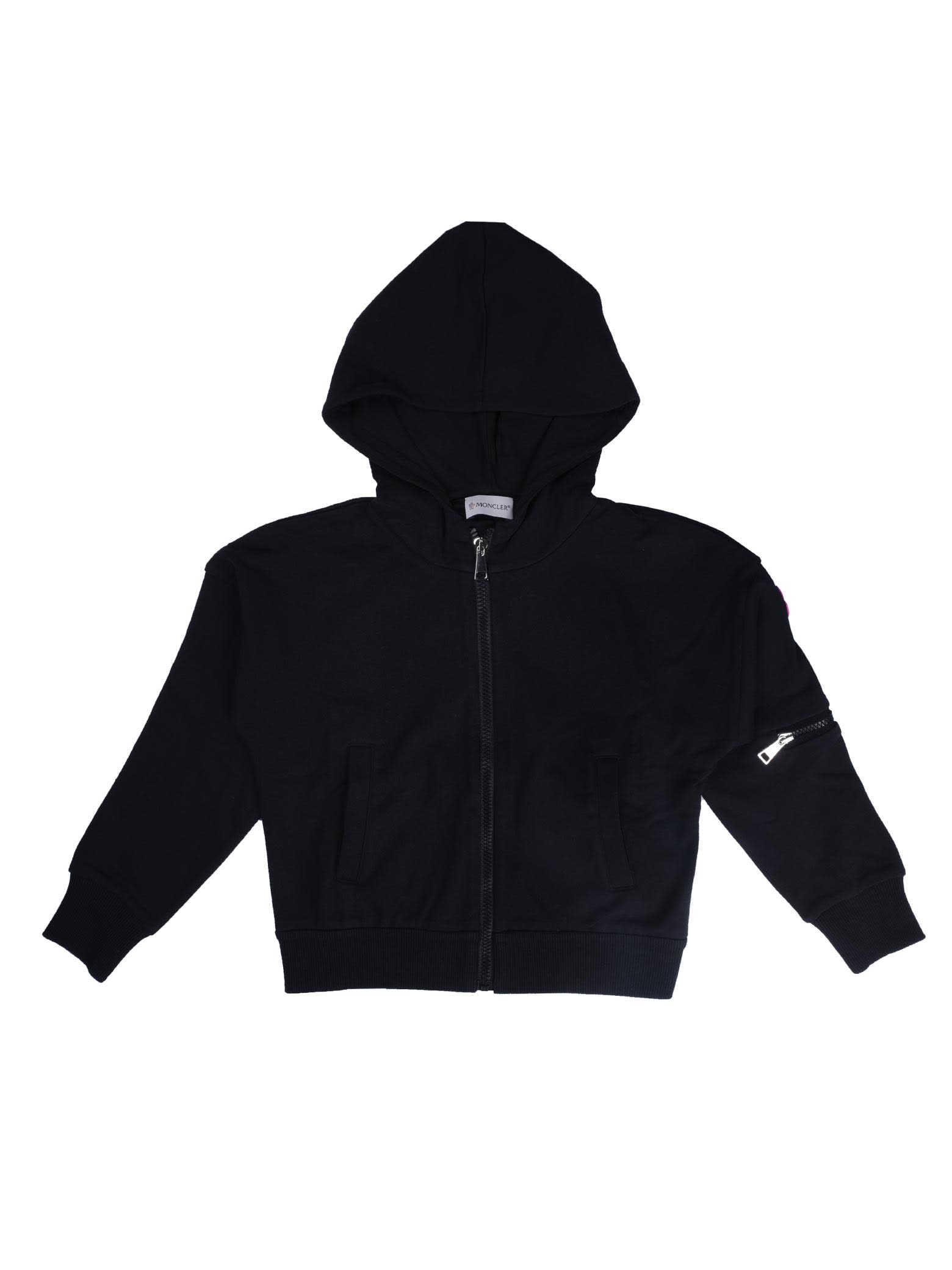 Moncler Black Full Zip Sweatshirt With Hood