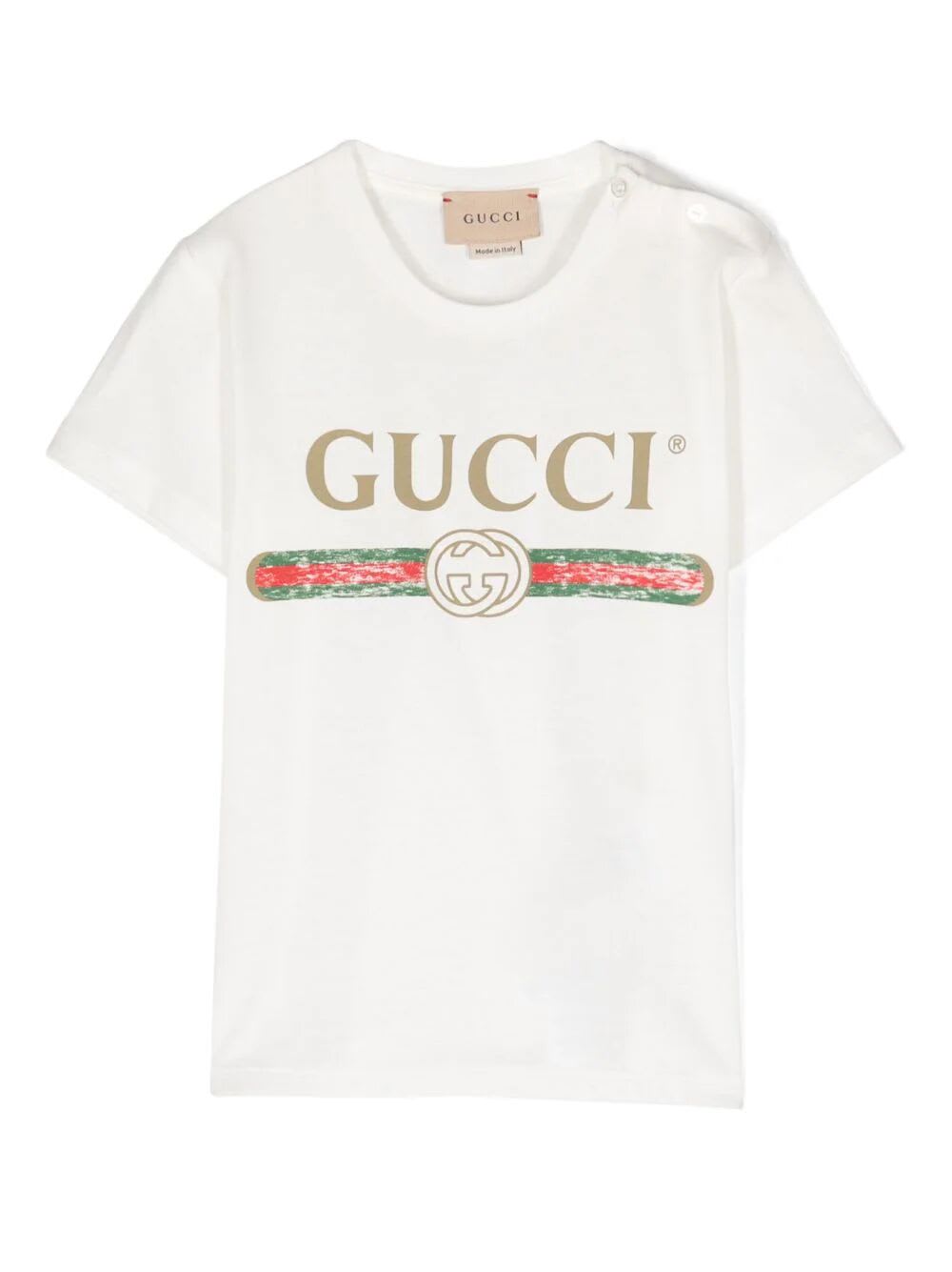 Gucci Babies' T-shirt Cotton Jersey In White Green Red