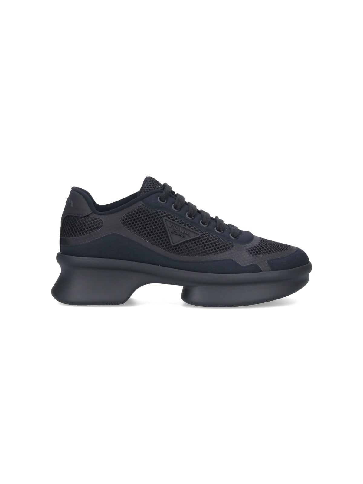 Prada Sneakers Mesh Upper Rubber Sole In Black