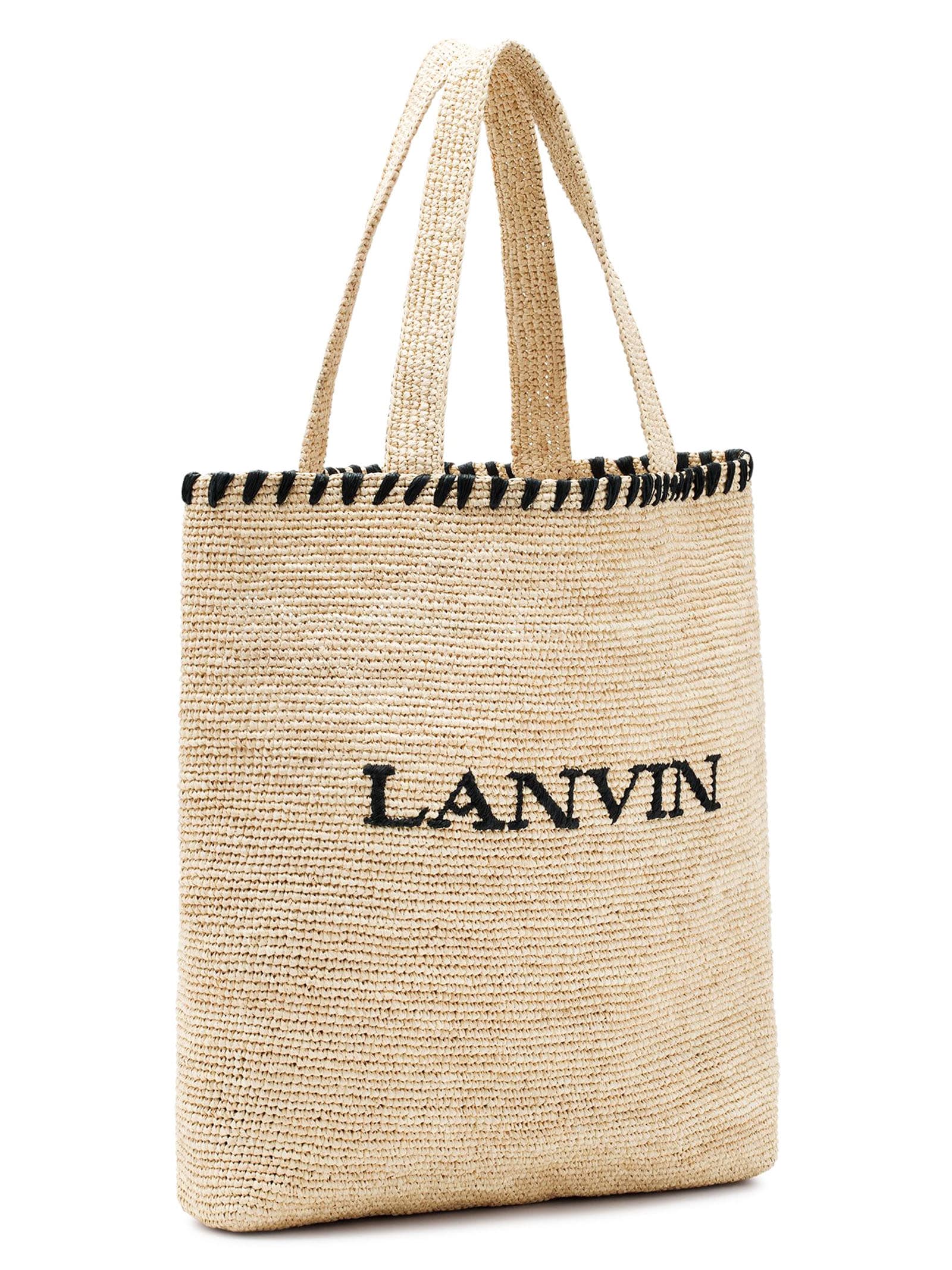 Shop Lanvin Tote Bag In Raffia In Beige