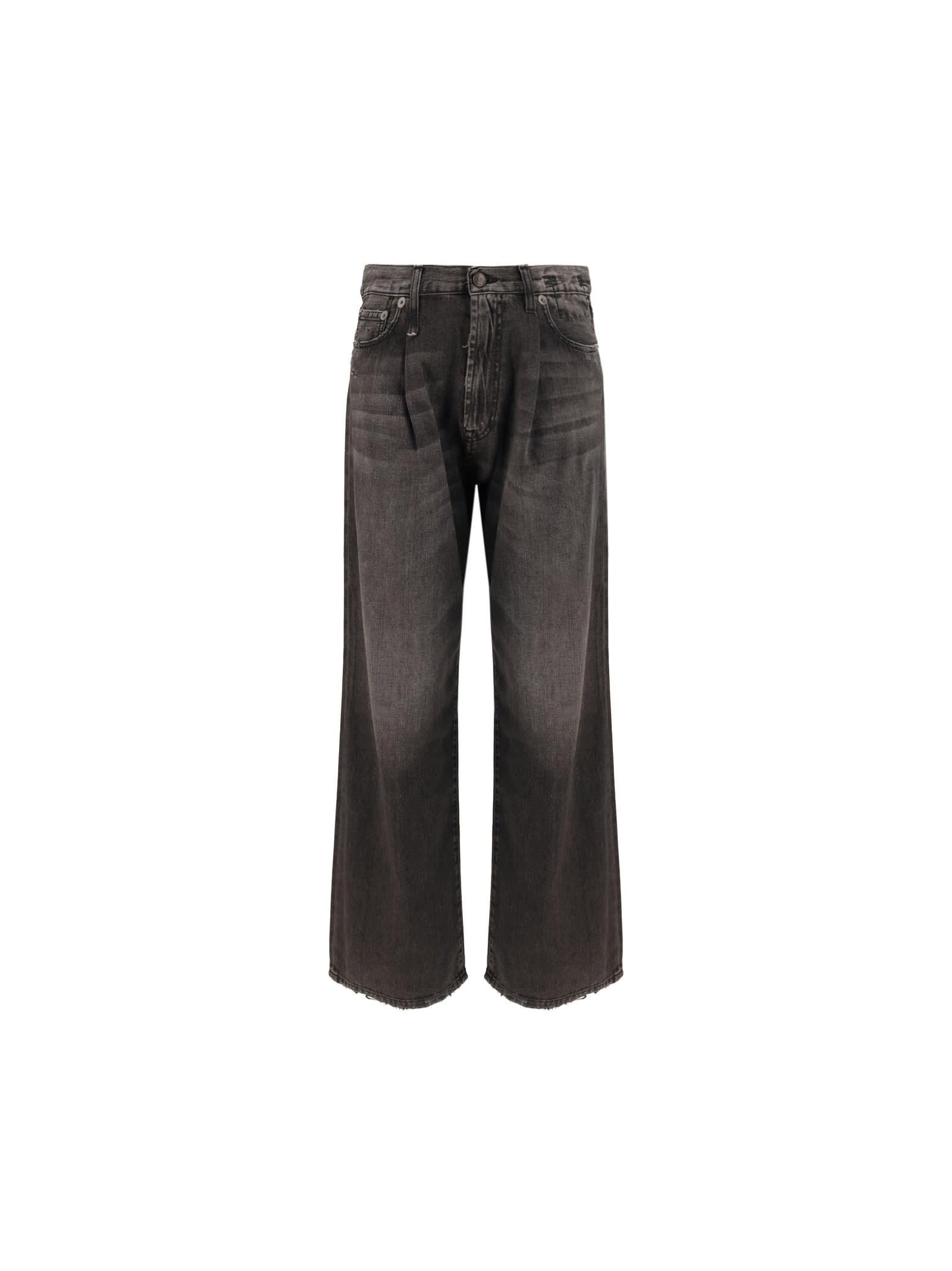 R13 Damon Pleated High Waist Wide Leg Jeans In Ellery Black