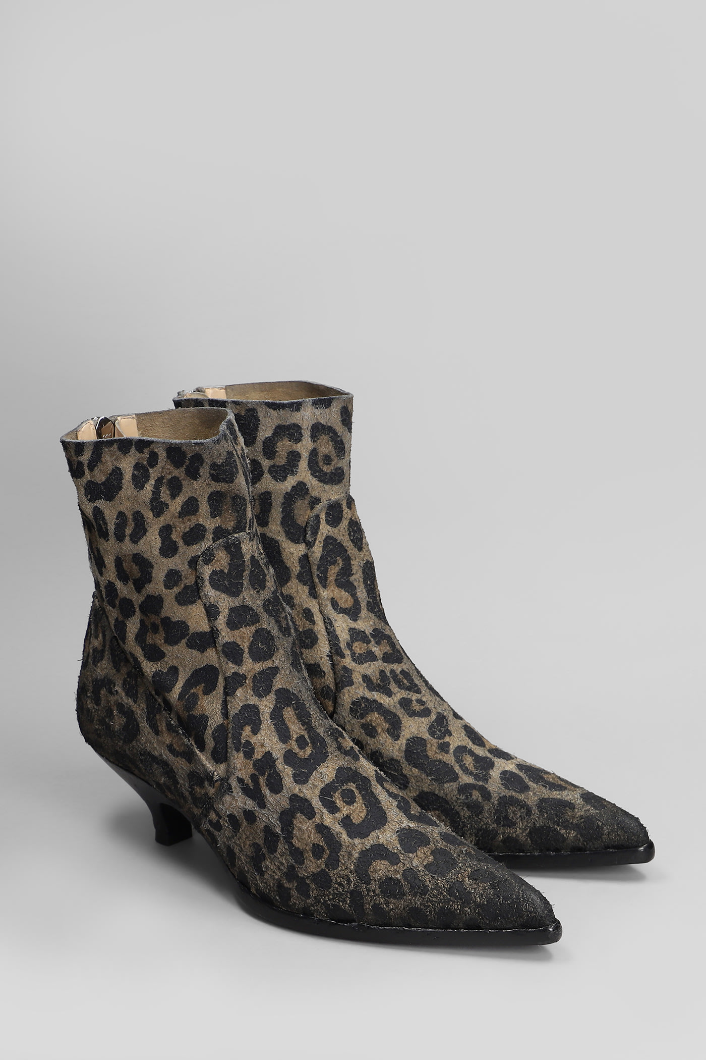 Elena Iachi High Heels Ankle Boots In Animalier Suede In Animalier
