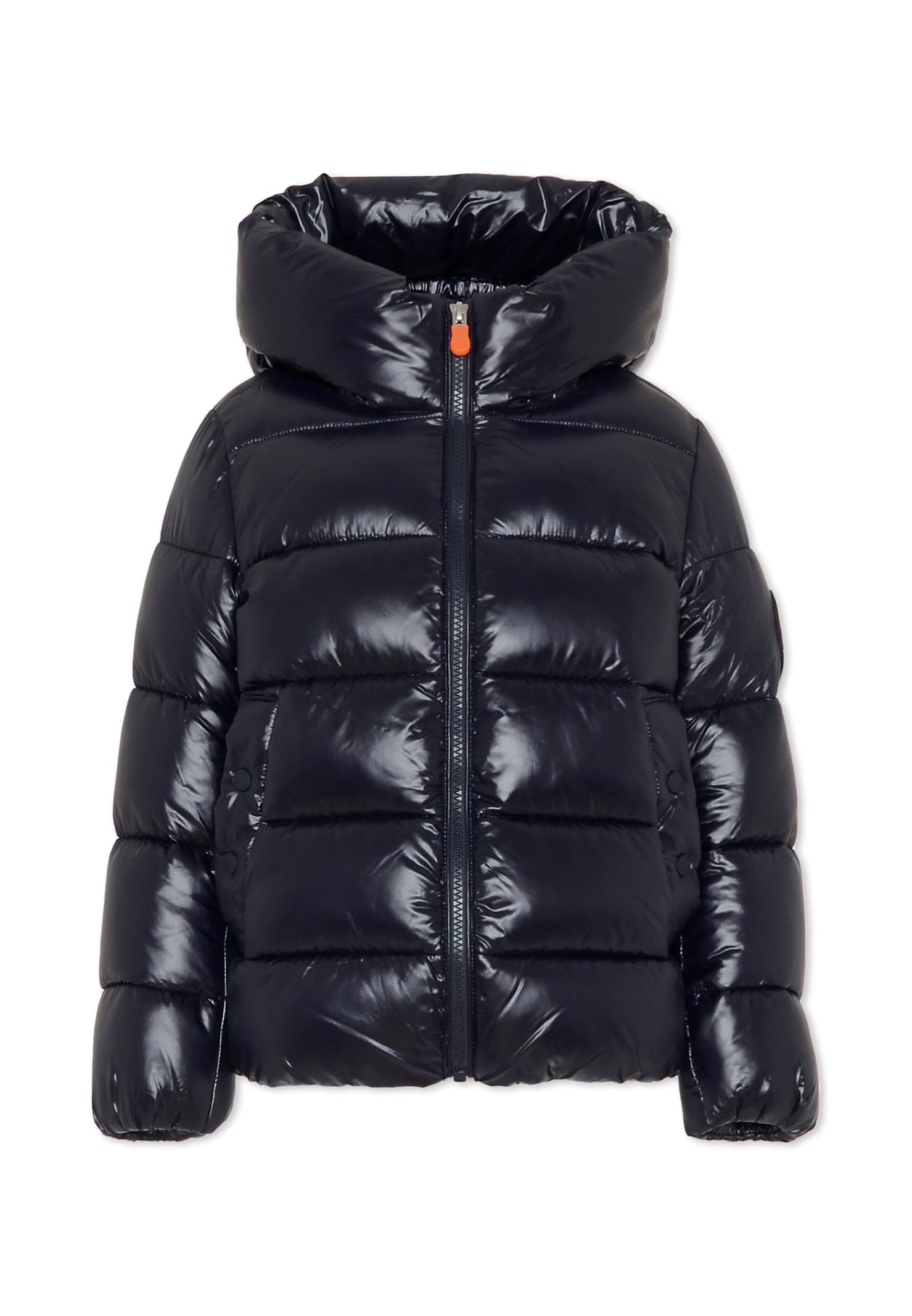 Save The Duck Blue Down Jacket For Girl With Logo In Blue