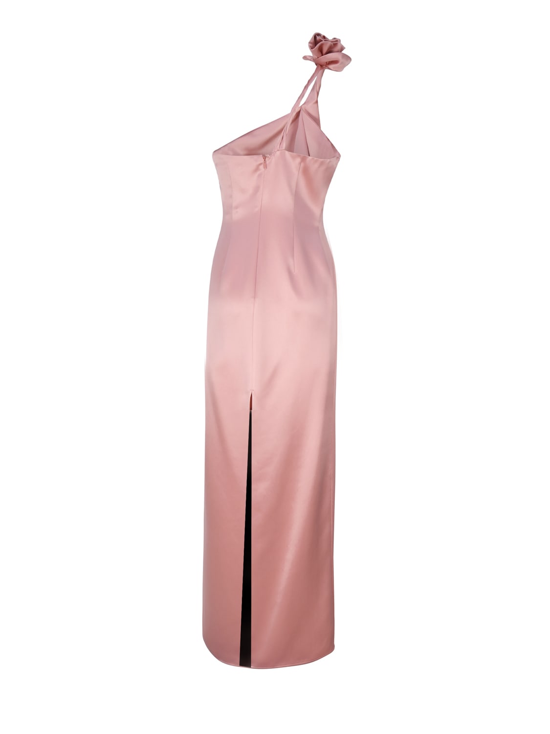 Shop Magda Butrym Silk One-shoulder Midi Dress With Rose Appliqués In Pink