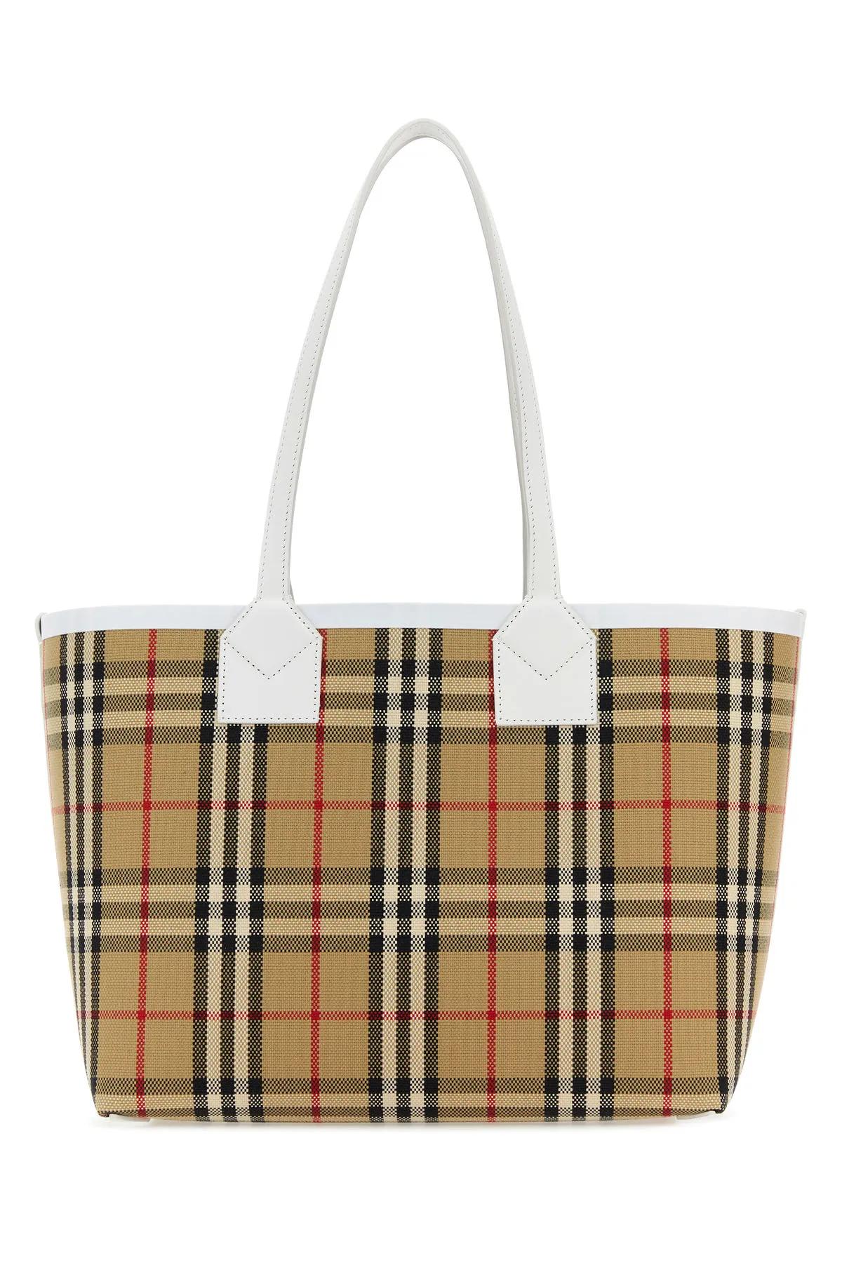 Burberry London Coated Canvas Nova Check Handle Bag - Neutrals