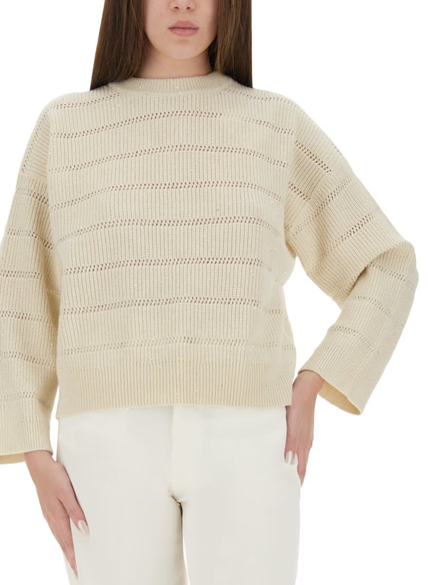 Brunello Cucinelli Women Cashmere And Wool Crew-neck Sweater In Neutral