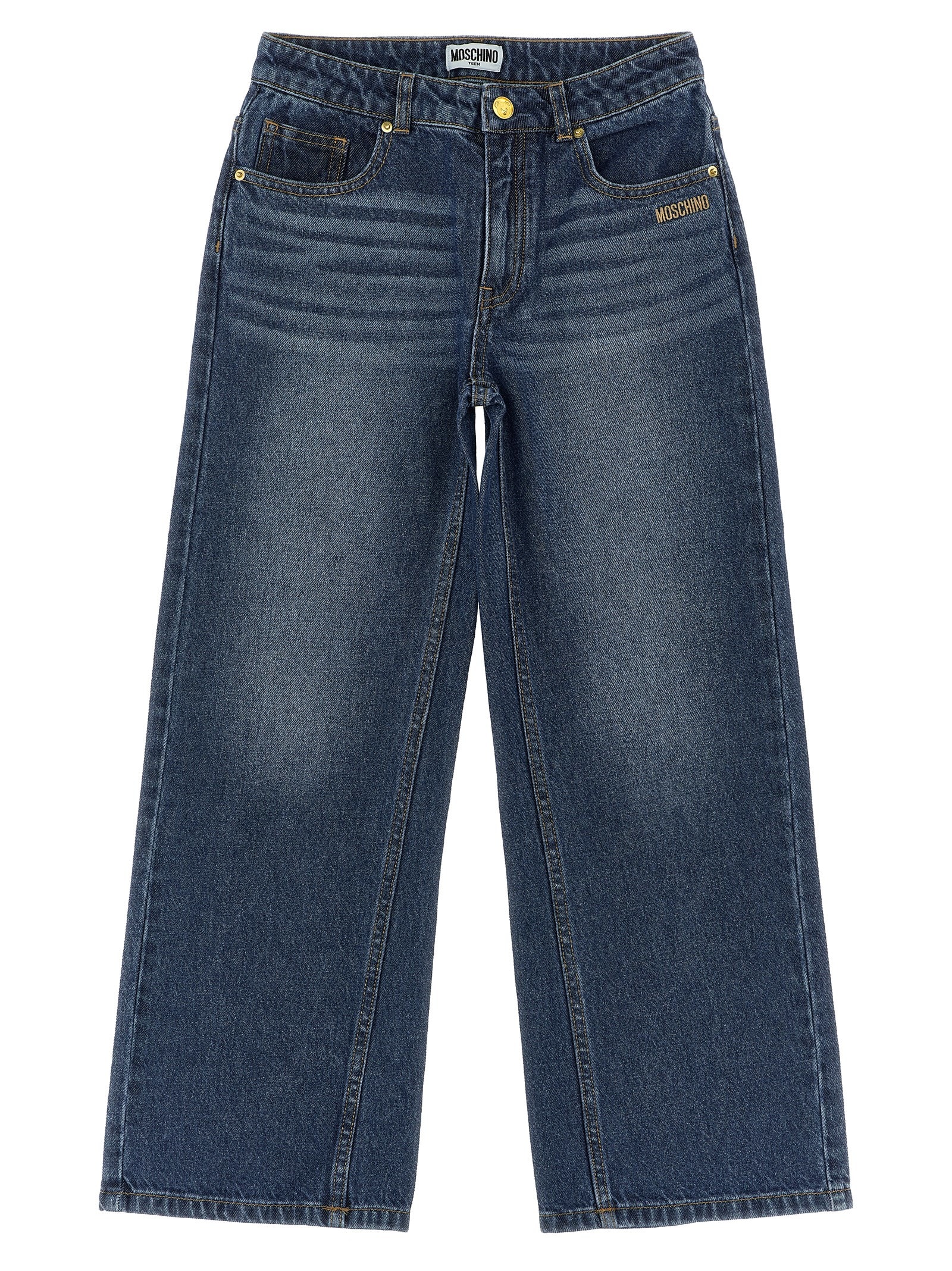 Moschino Teddy Bear Patch Jeans In Blue