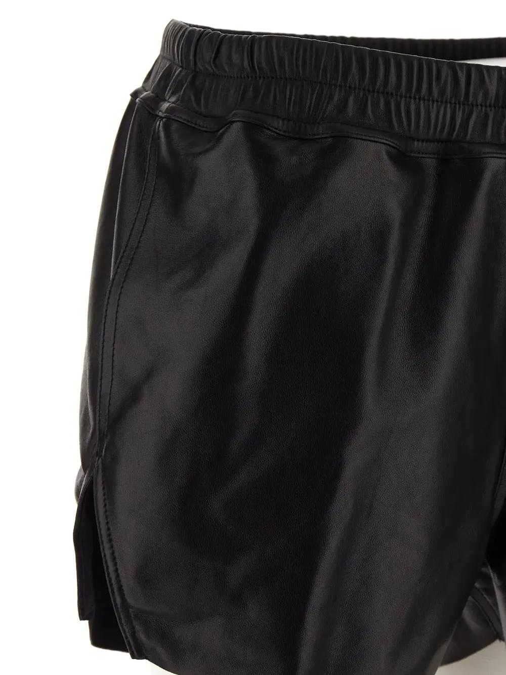 Rick Owens Black Hollywood Boxers Leather Shorts In Black