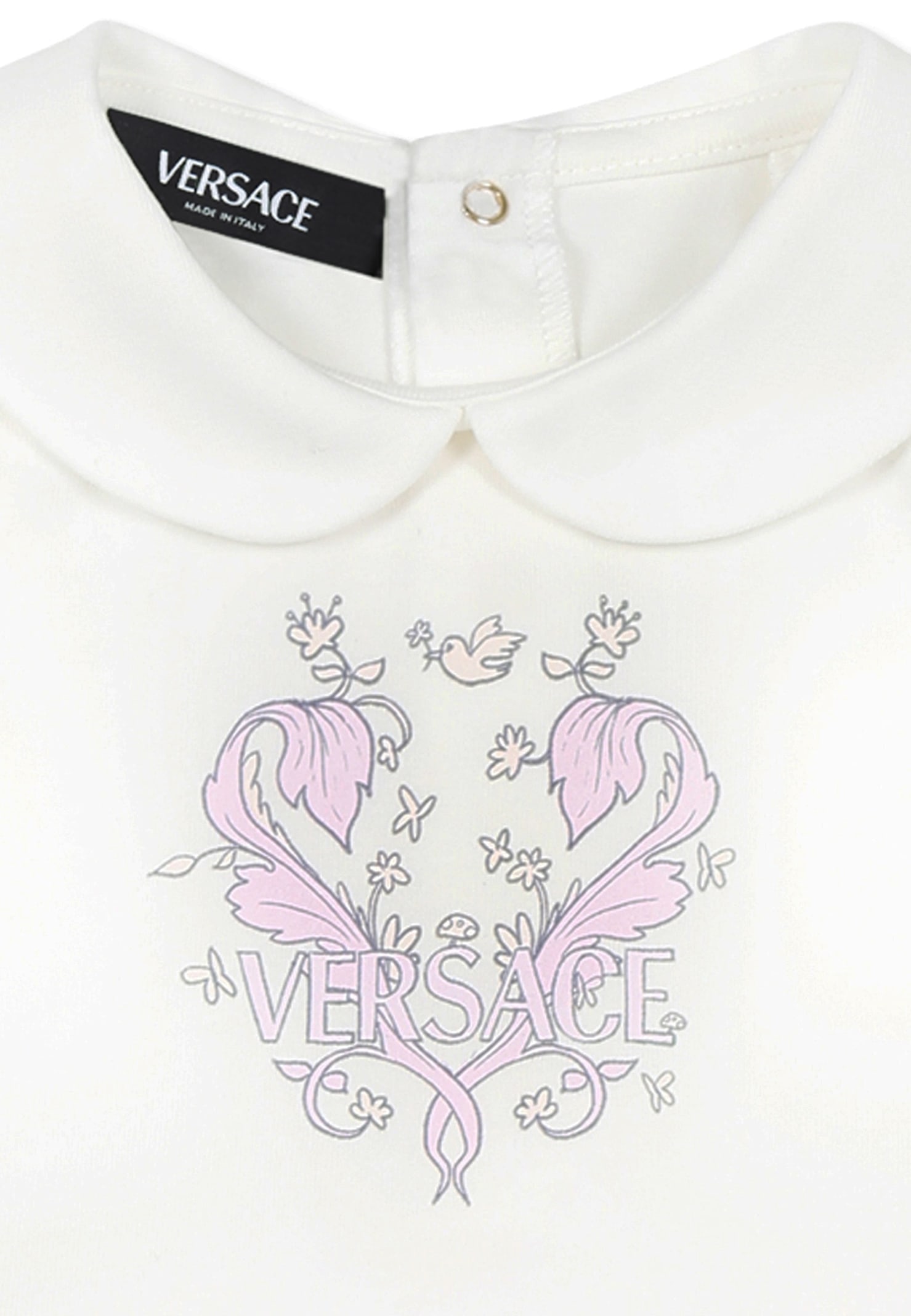 Versace Multicolor Dress For Baby Girl With Floral Swirl In White