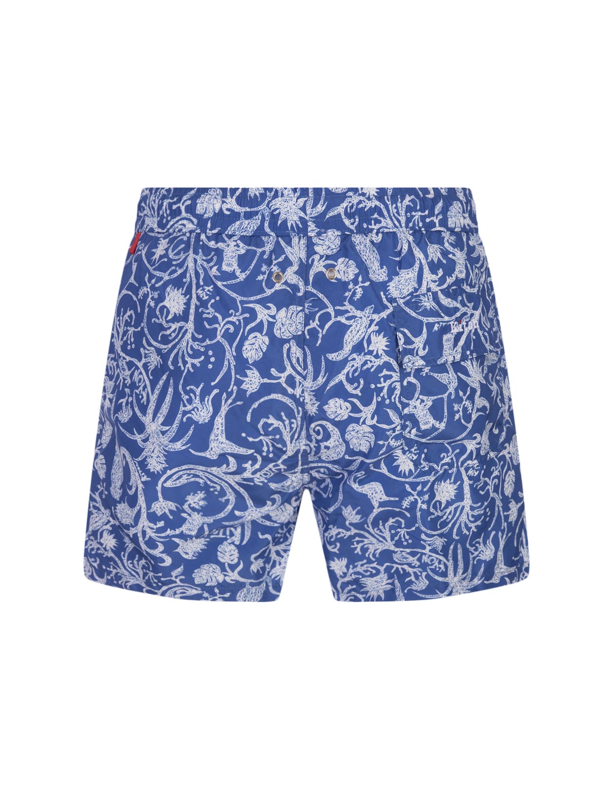 Shop Kiton Blue Swim Shorts With White Fantasy Print