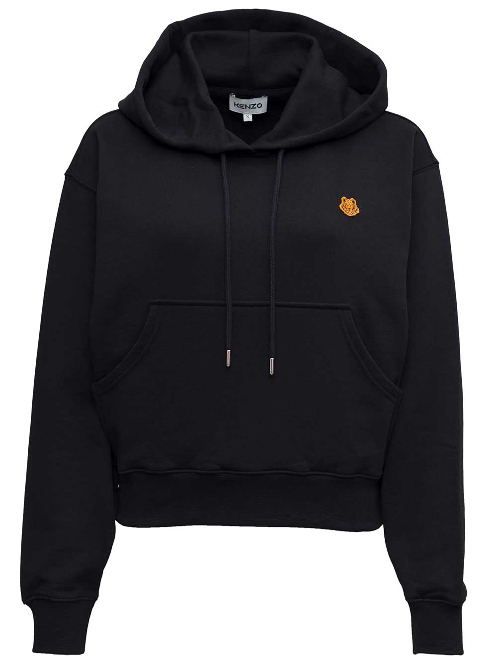 Kenzo Black Cotton Hoodie With Logo Patch