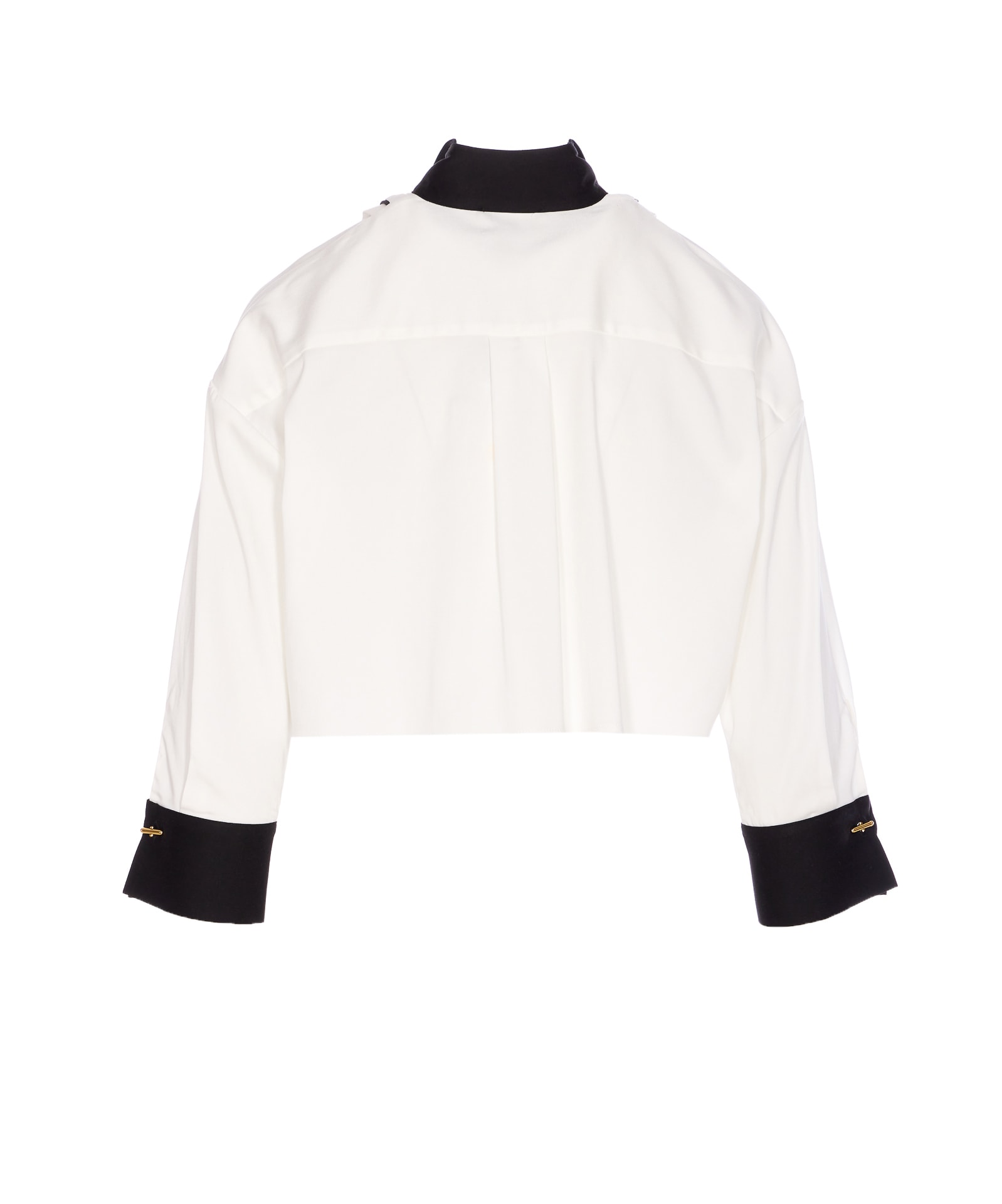 Elisabetta Franchi Casual Contrast Collar Crewneck Embroidered Long Sleeves In White