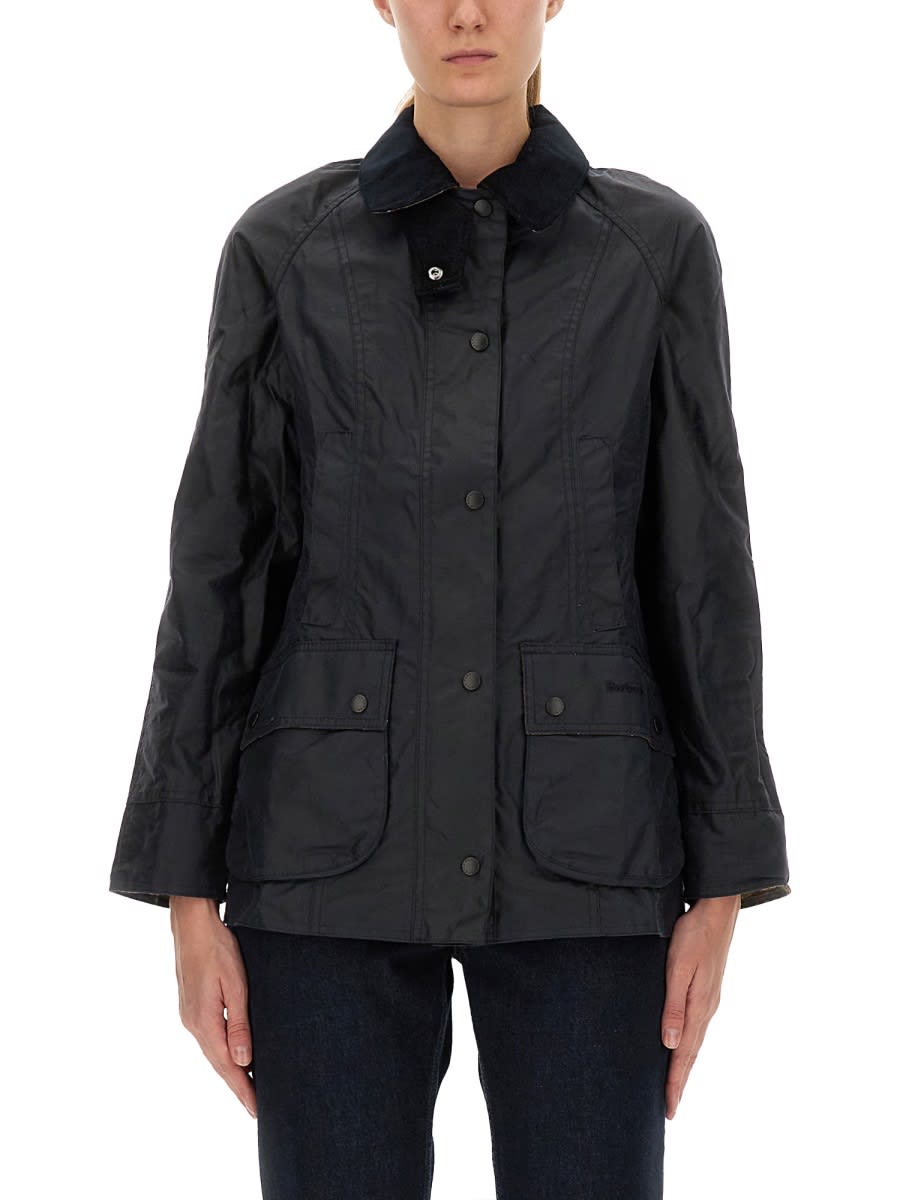 Barbour Black Beadnell Waxed Jacket In Blue
