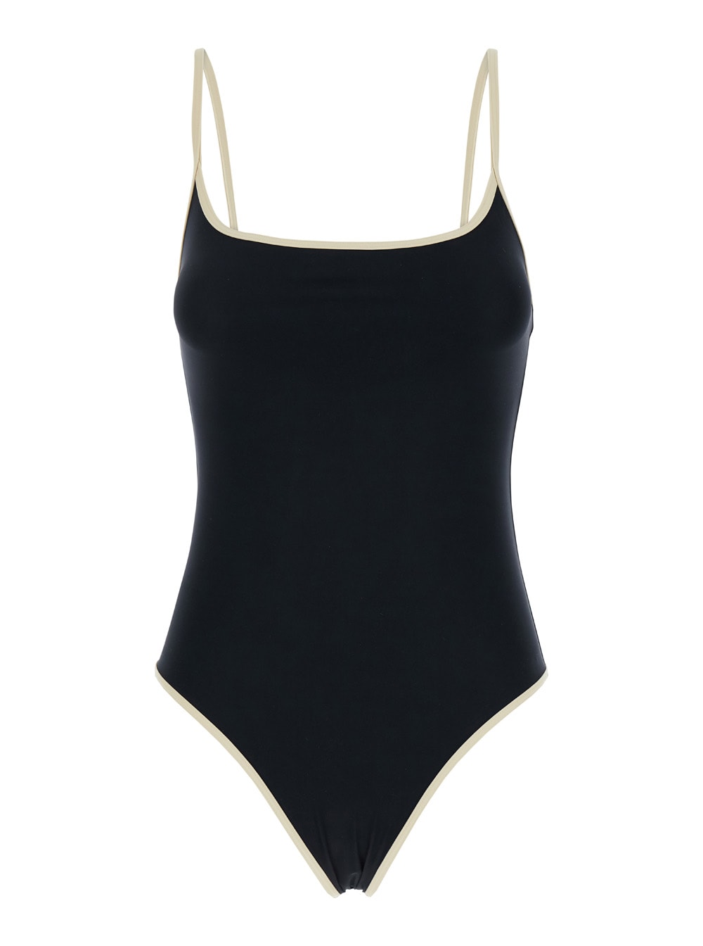 Totême Black Swimsuit With Shoulder Straps In Techno Fabric Woman