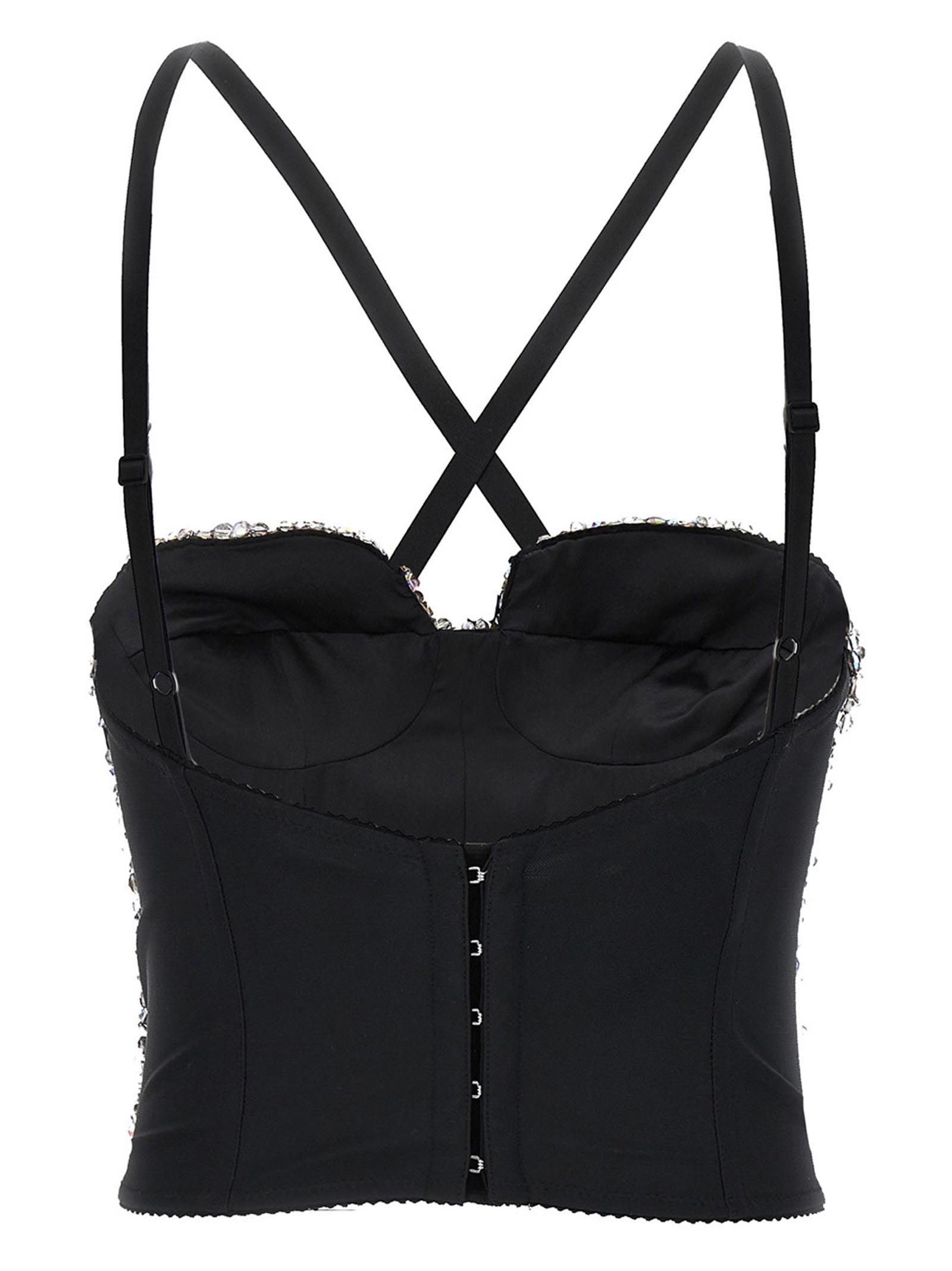 Dolce & Gabbana Bustier Top With Embroidered Sequins In Silver