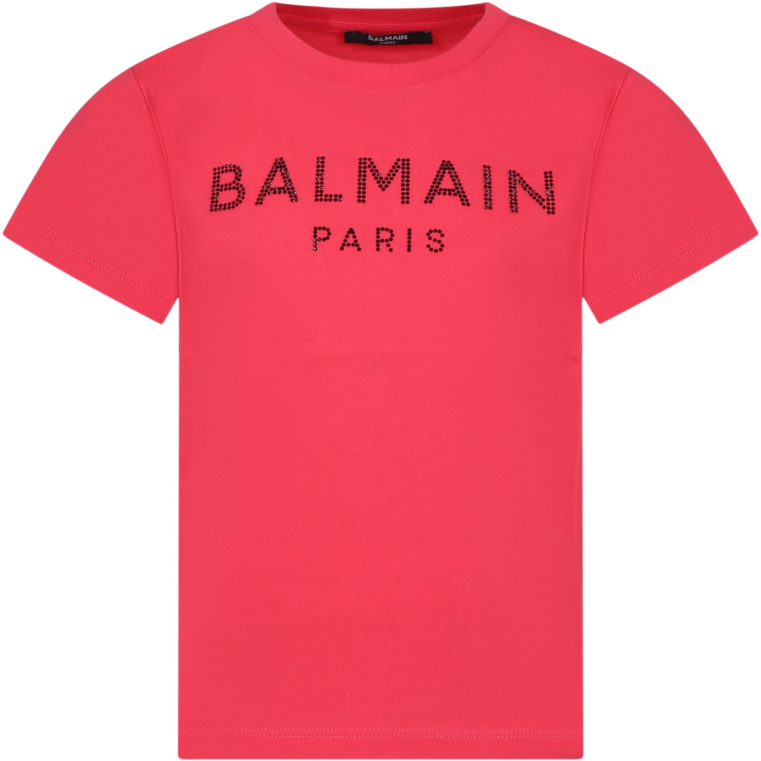 Balmain Kids' Fuchsia T-shirt For Girl With Logo And Rhinestones