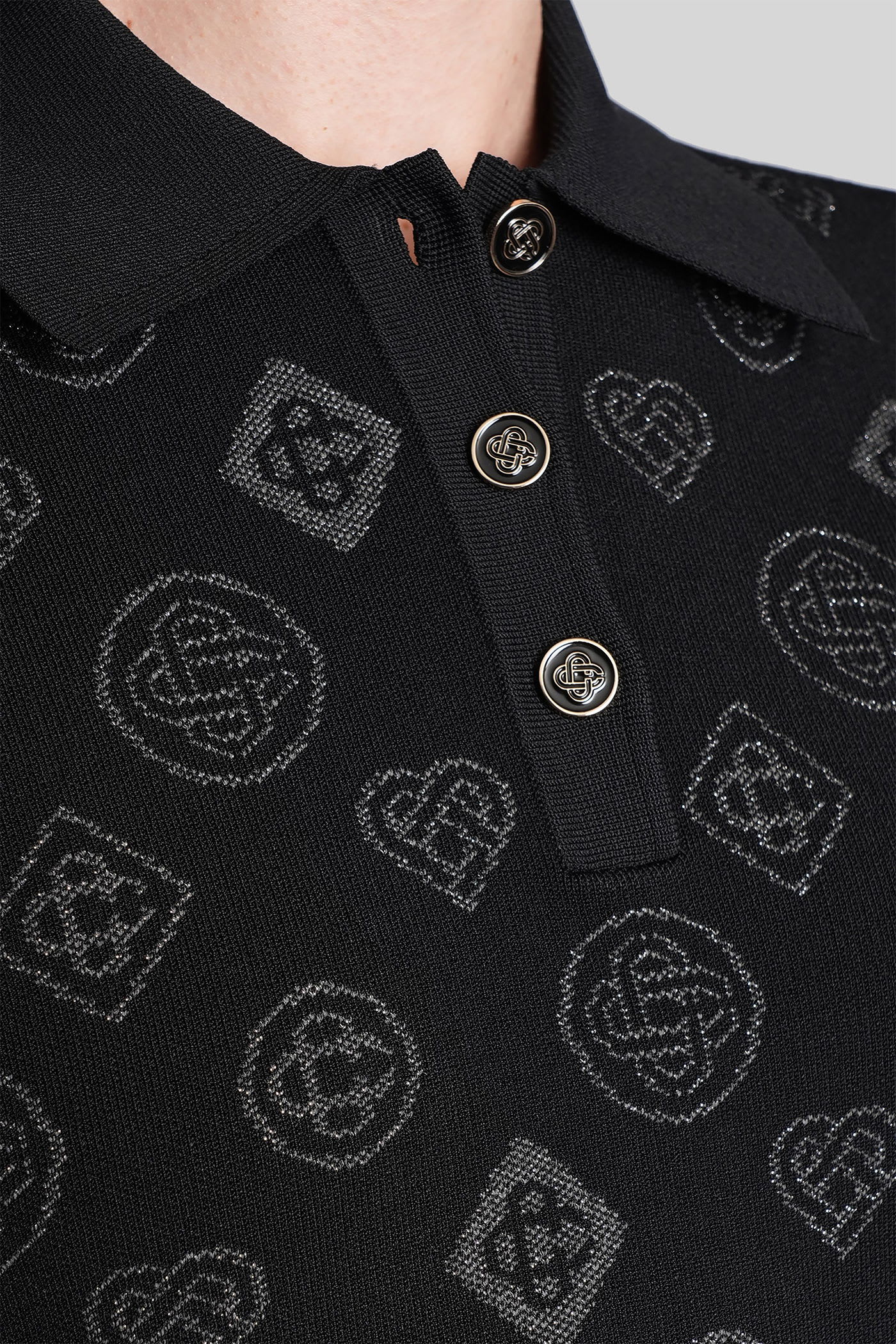 Casablanca Knitted Polo Shirt With Monogram Pattern In Black