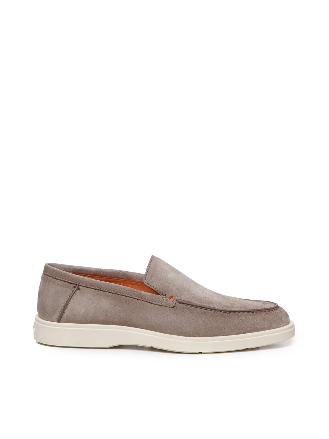 Shop Santoni Loafers In Taupe Nabuk In Beige