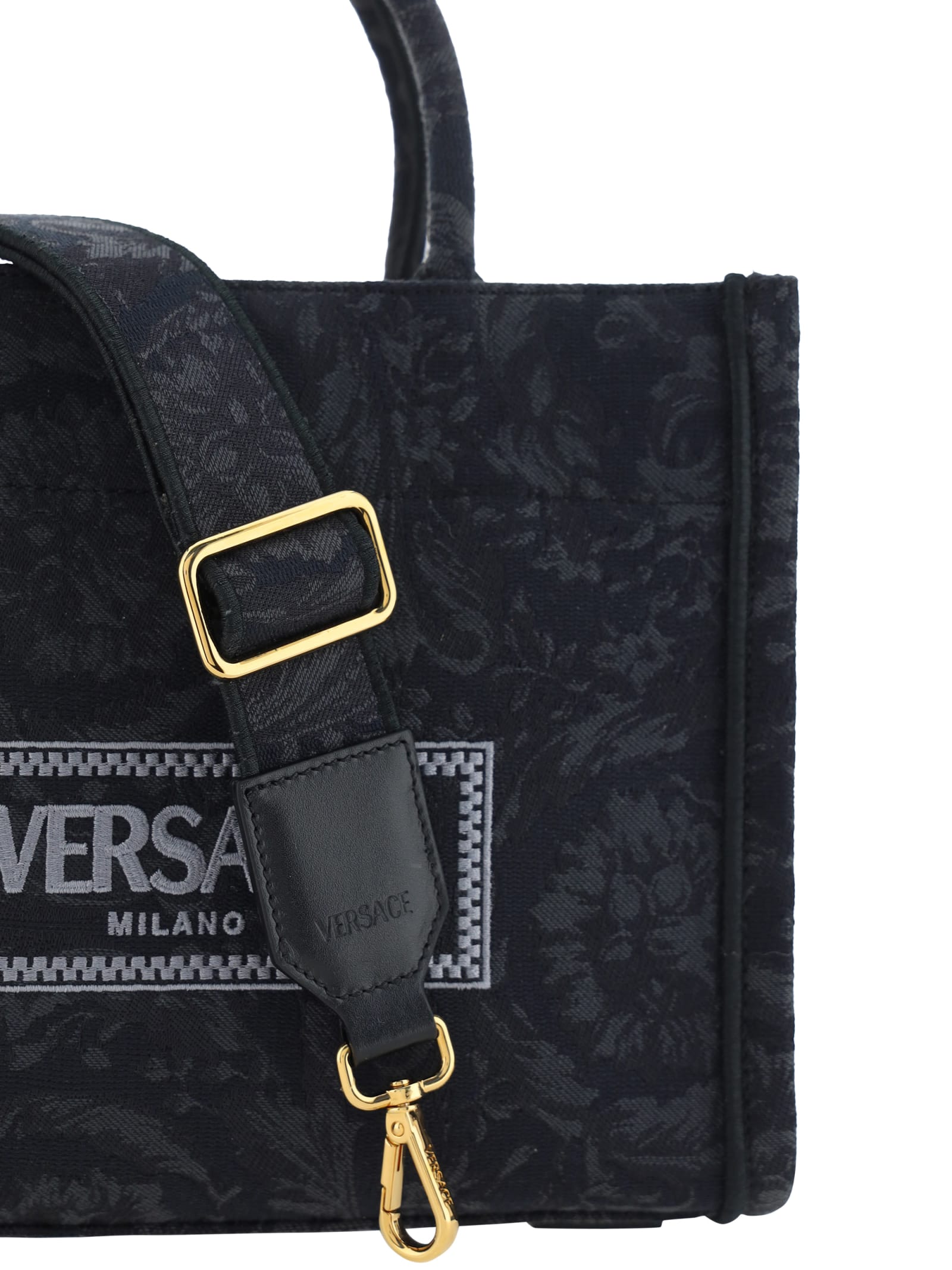 Shop Versace Athena Handbag In Grey/blue