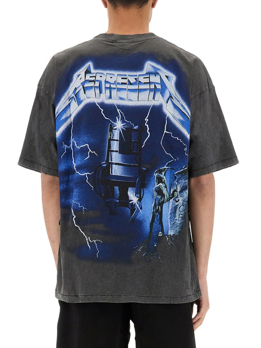Represent Ride The Lightning X Metallica Gray T-shirt With Front And Back Print In Cotton Blend Man In Grey