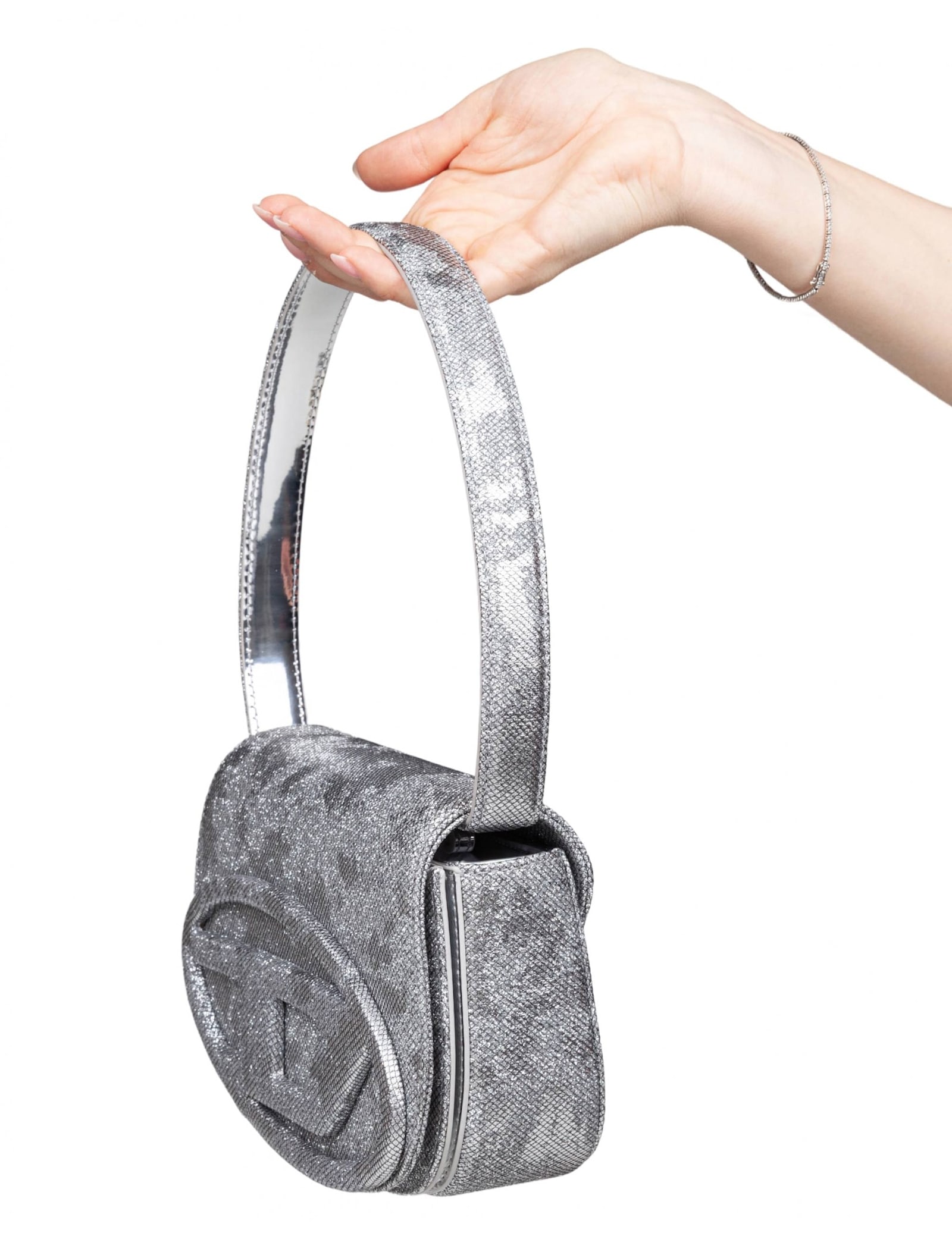 Diesel Glitter Print Shoulder Bag In Gray