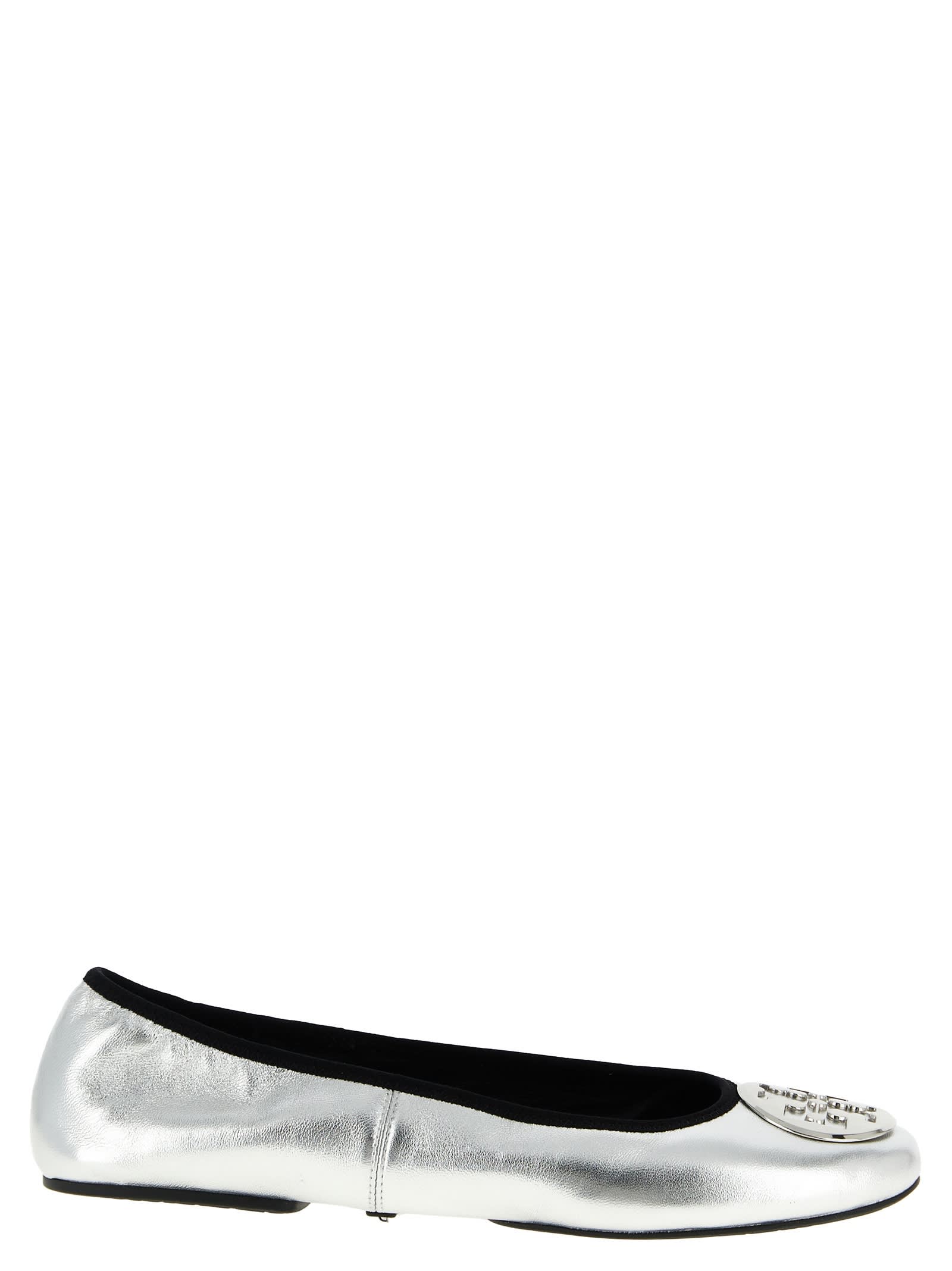 Tory Burch Reva Travel Ballet Flats In Silver