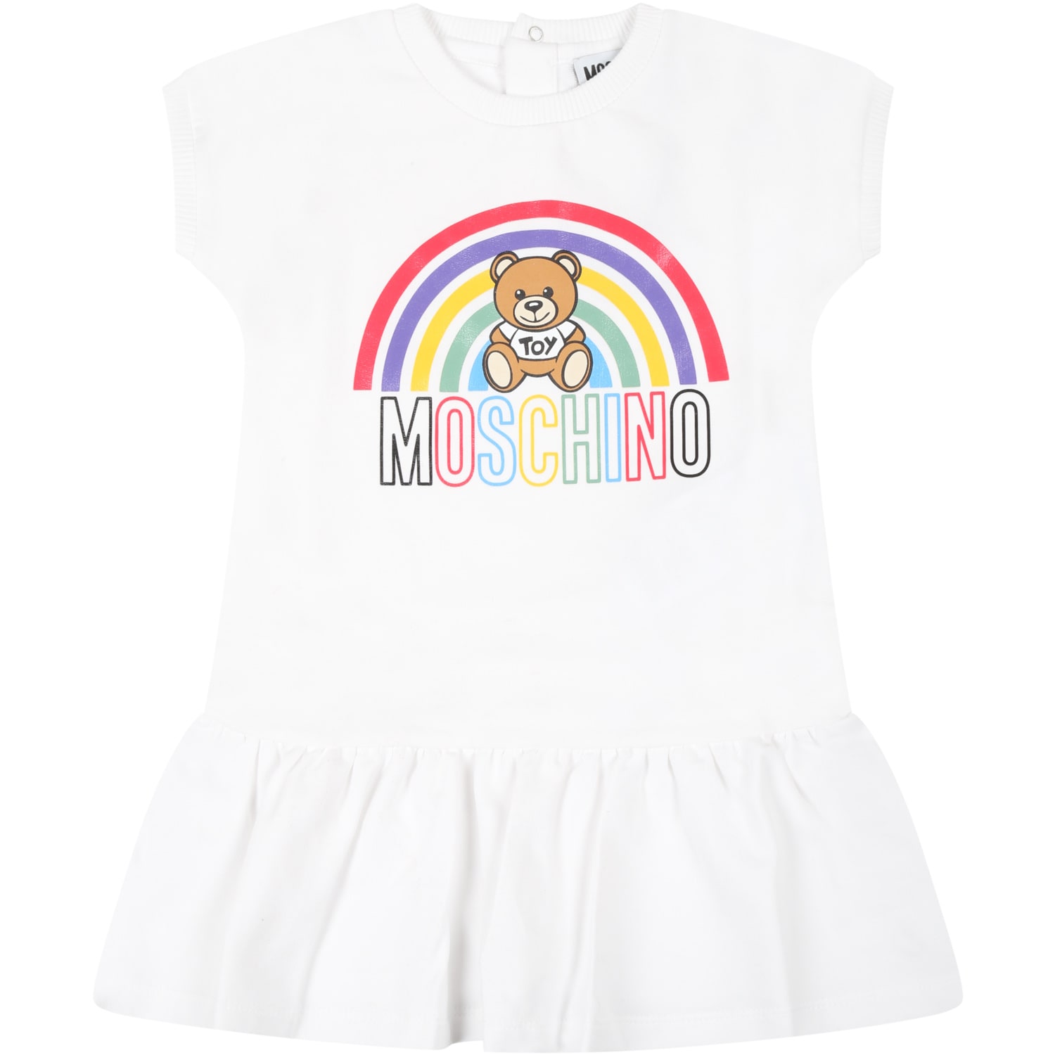 Moschino White Dress For Baby Girl With Rainbow