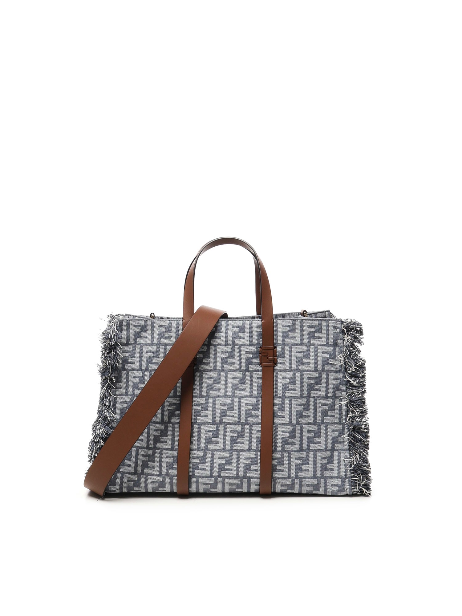 Fendi Summer Tote Ff Jacquard Fabric Shoulder Bag With Fringes