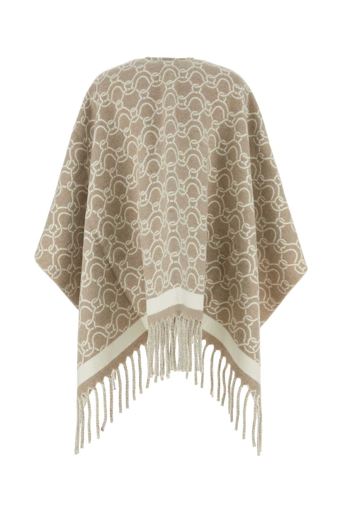 Ferragamo Embroidered Wool Cape In Beigeivory