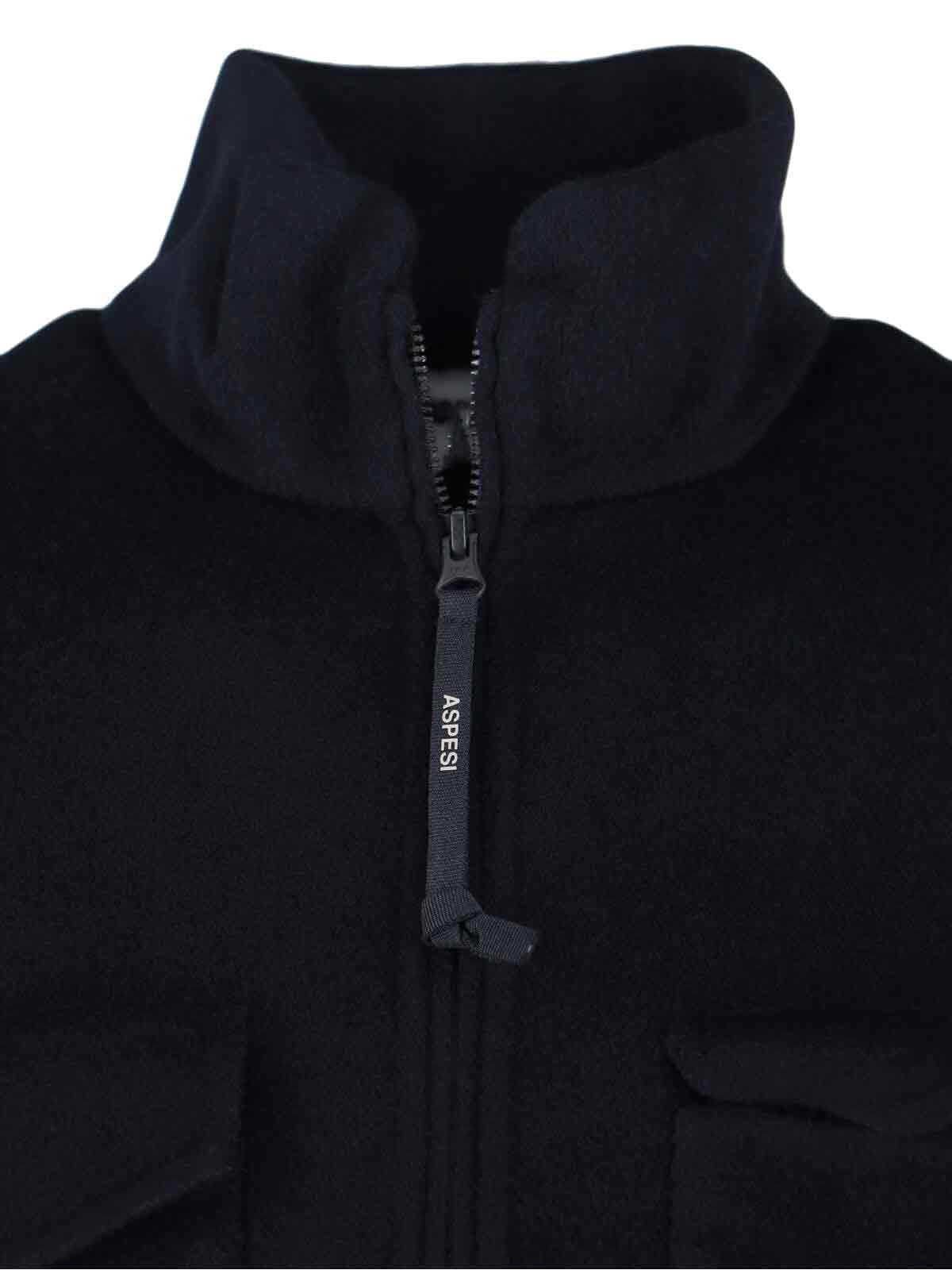 Aspesi Structured Front Zipper Jacket With Stand Collar In Black