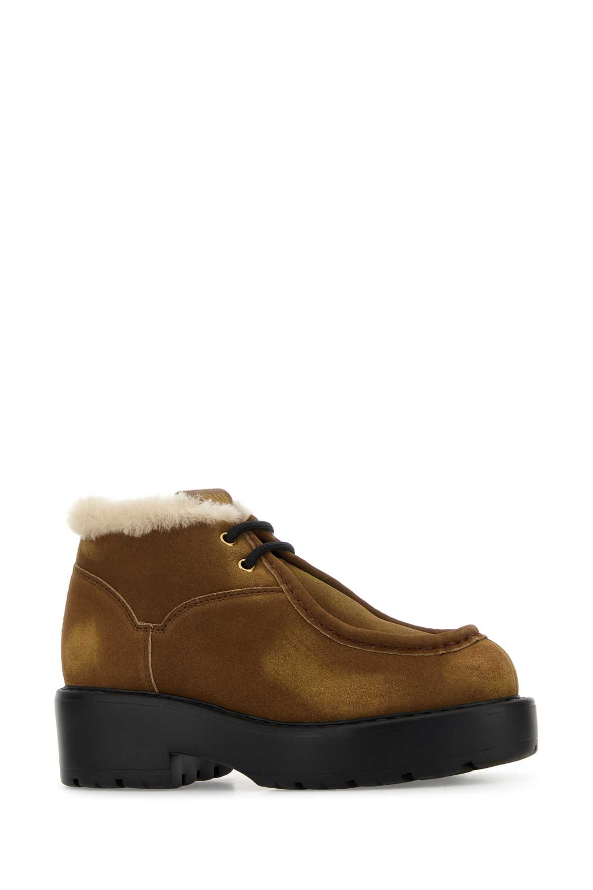 Miu Miu Lace-up Shoes With Chunky Sole And Fur Trim In Brown
