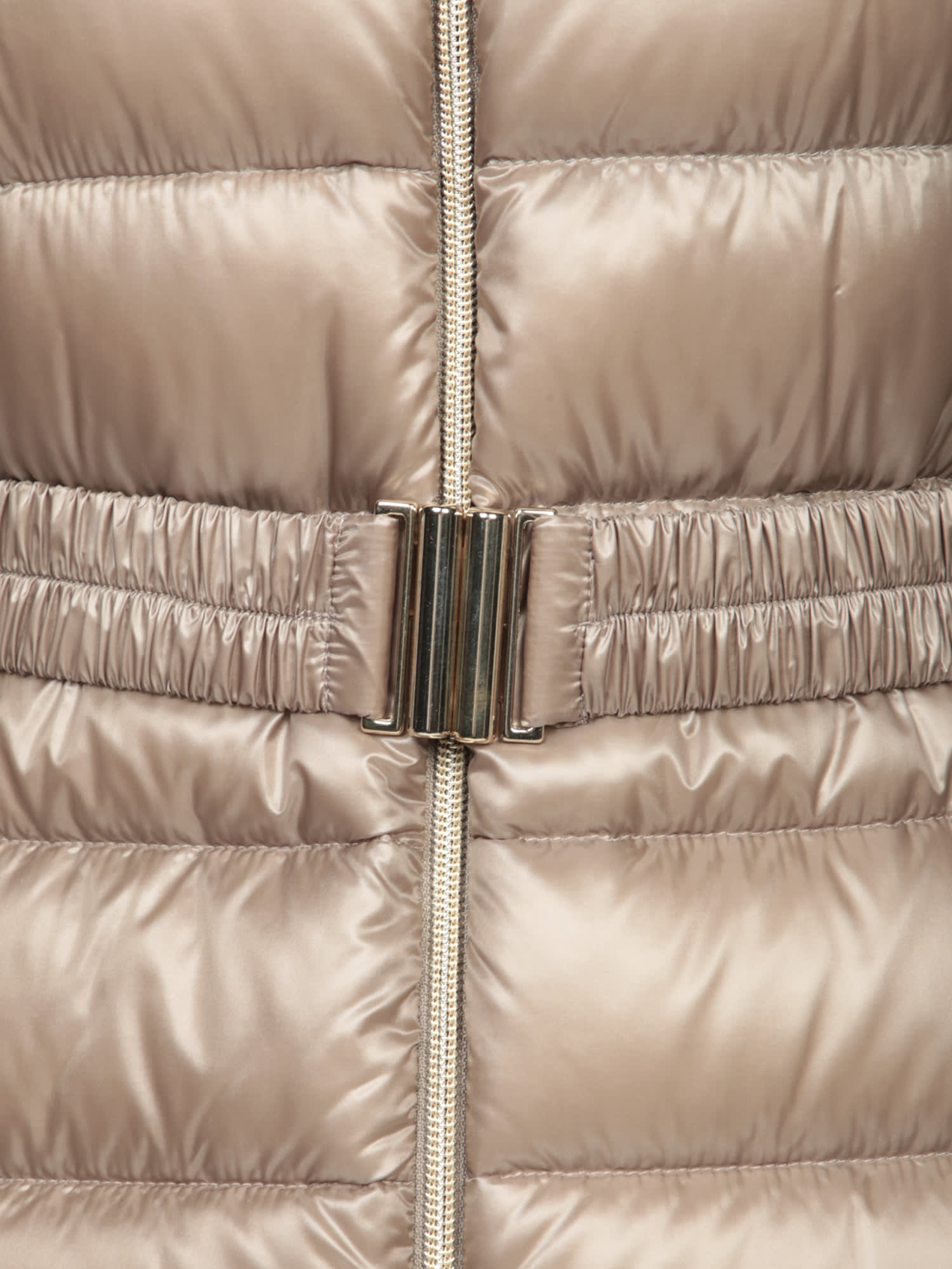 Herno Faux Fur-collar Belted Puffer Jacket In Beige