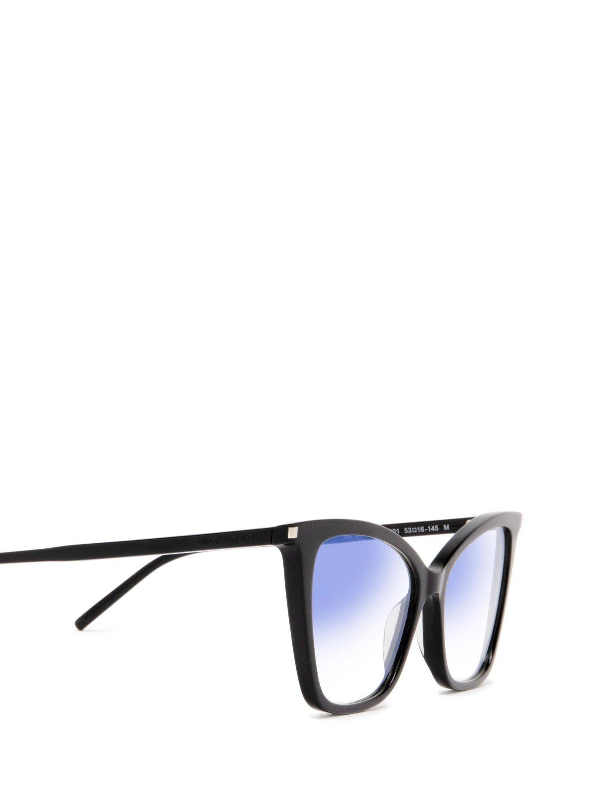 Shop Saint Laurent Cat-eye Frame Sunglasses In 001 Black Black Transpare