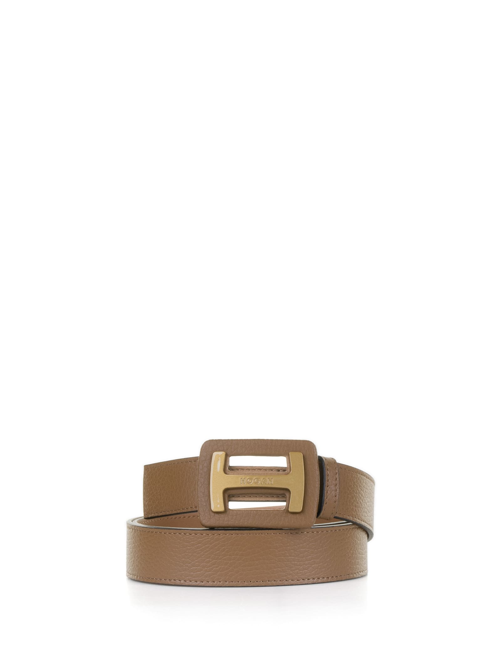 Hogan Brown Leather Belt With Logo In Cognac Scuro