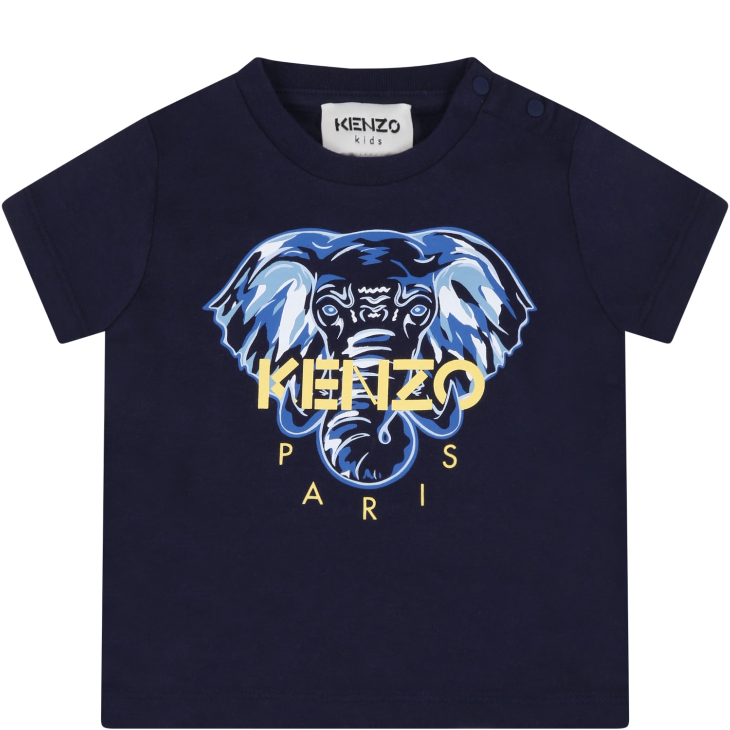 Kenzo Kids Blue T-shirt For Baby Boy With Iconic Elephant