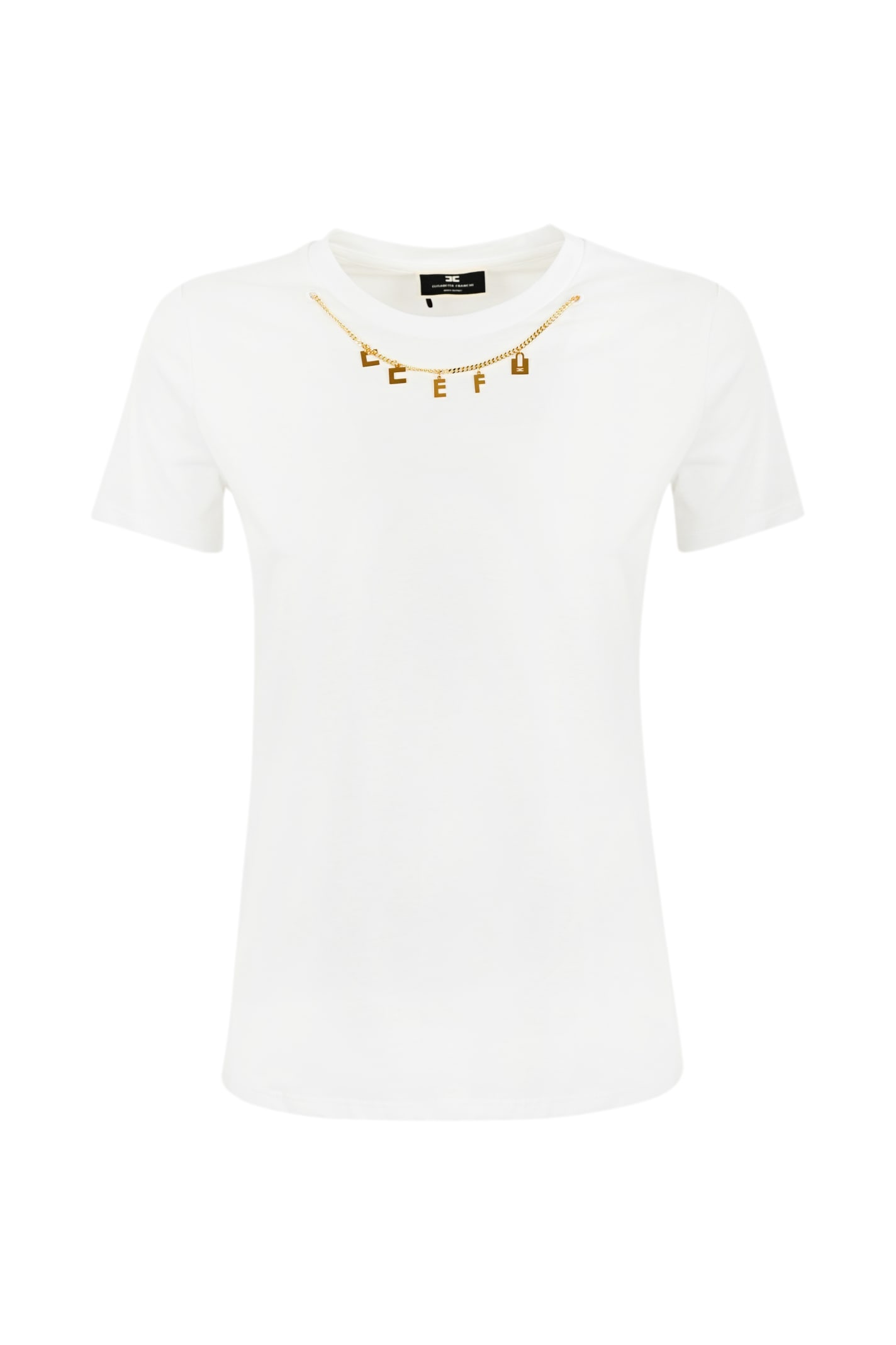 Shop Elisabetta Franchi Cotton T-shirt With Chalk Charms In White