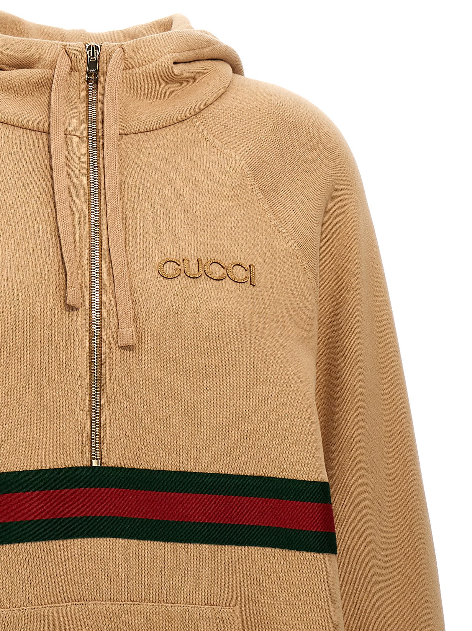 Shop Gucci Web Tape Hoodie In Beige