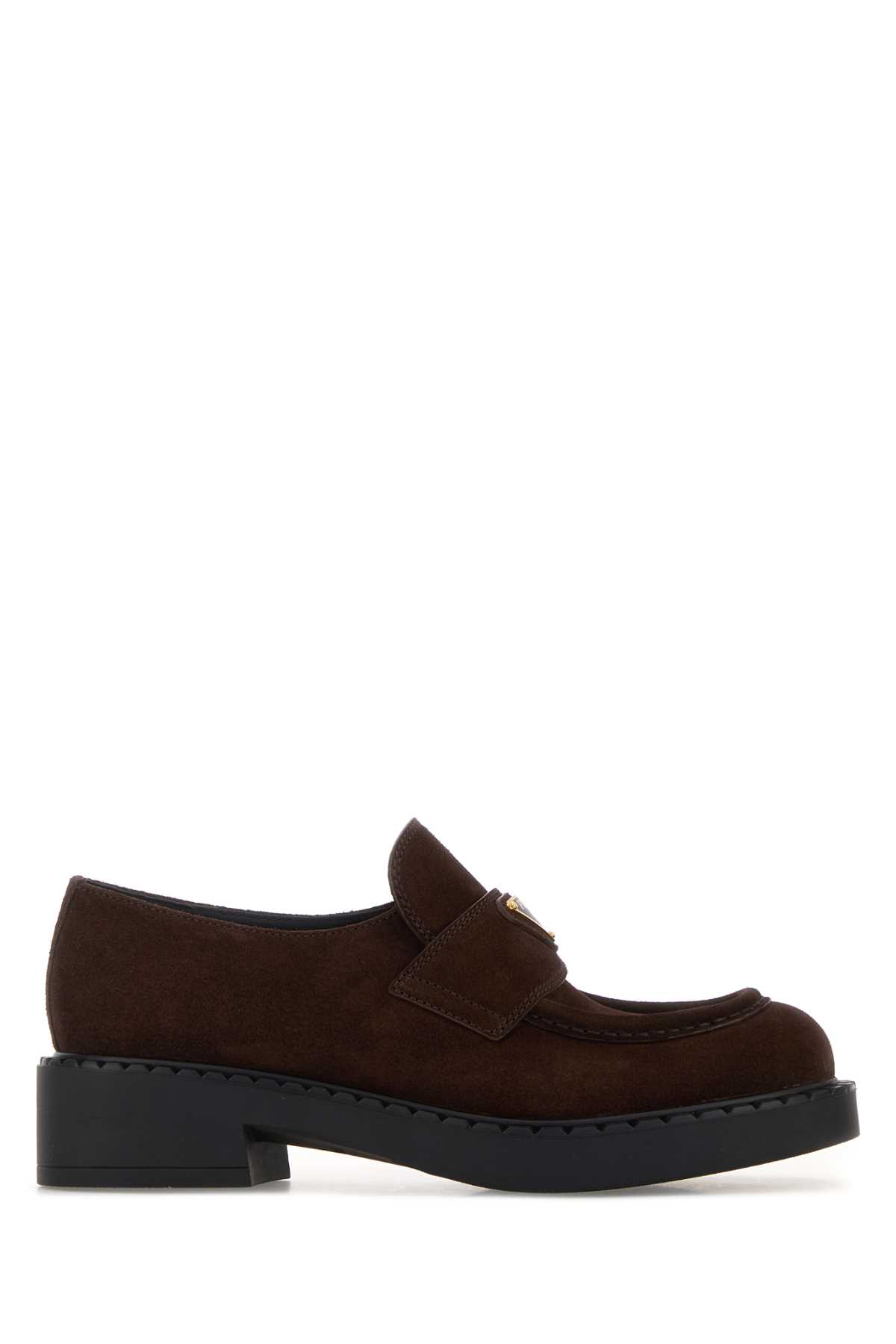 Prada Suede Loafers With Chunky Heel And Round Toe In Brown