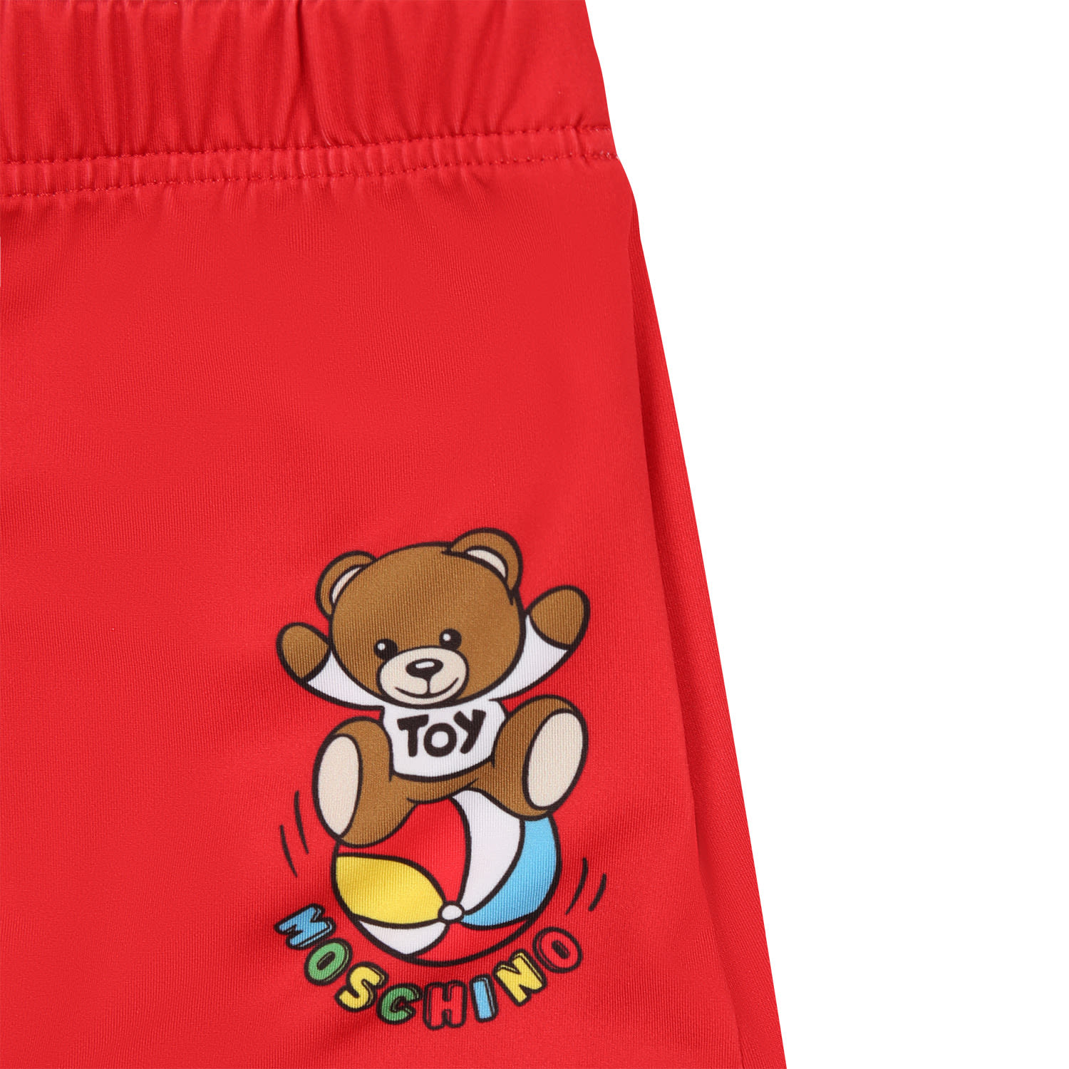 Shop Moschino Red Swimsuit For Baby Boy With Teddy Bear And Multicolor Logo