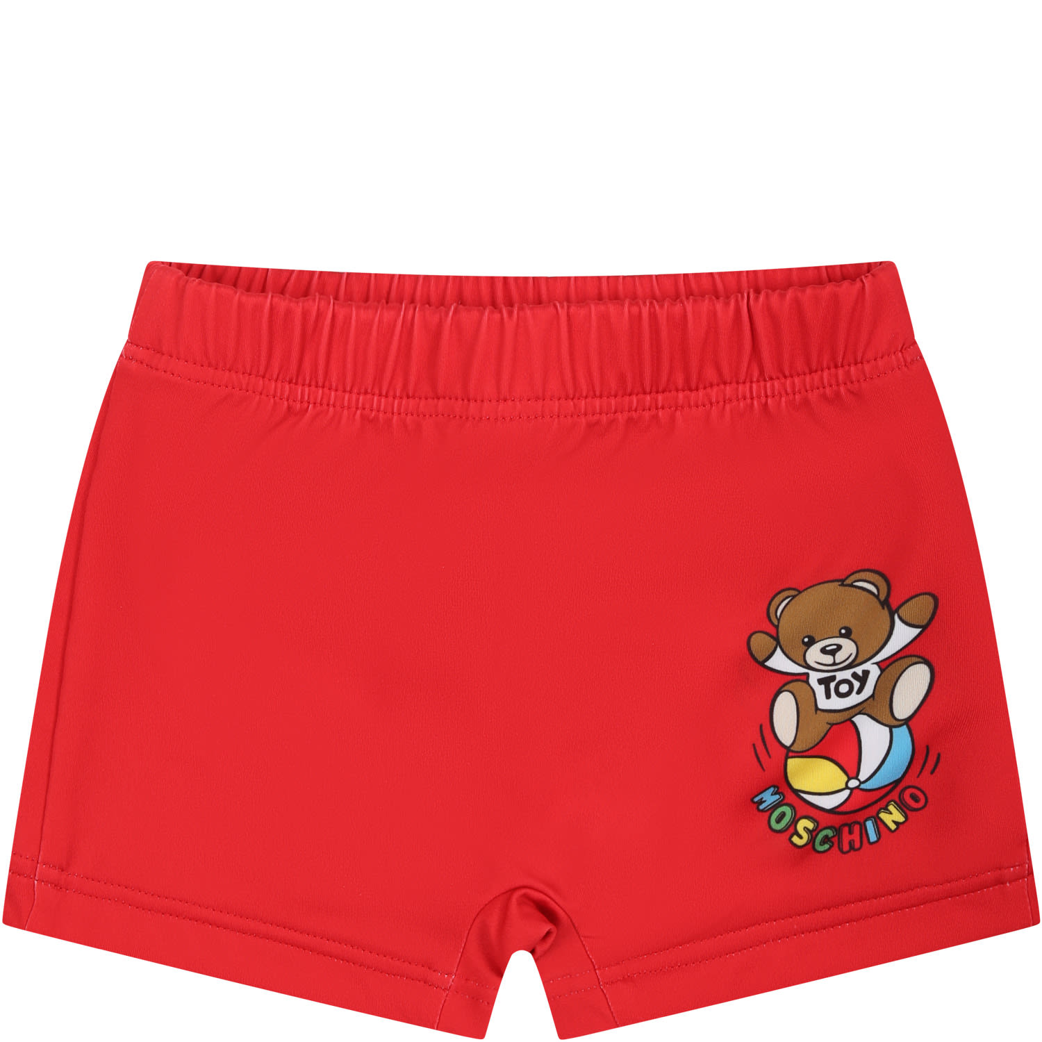 Moschino Red Swimsuit For Baby Boy With Teddy Bear And Multicolor Logo