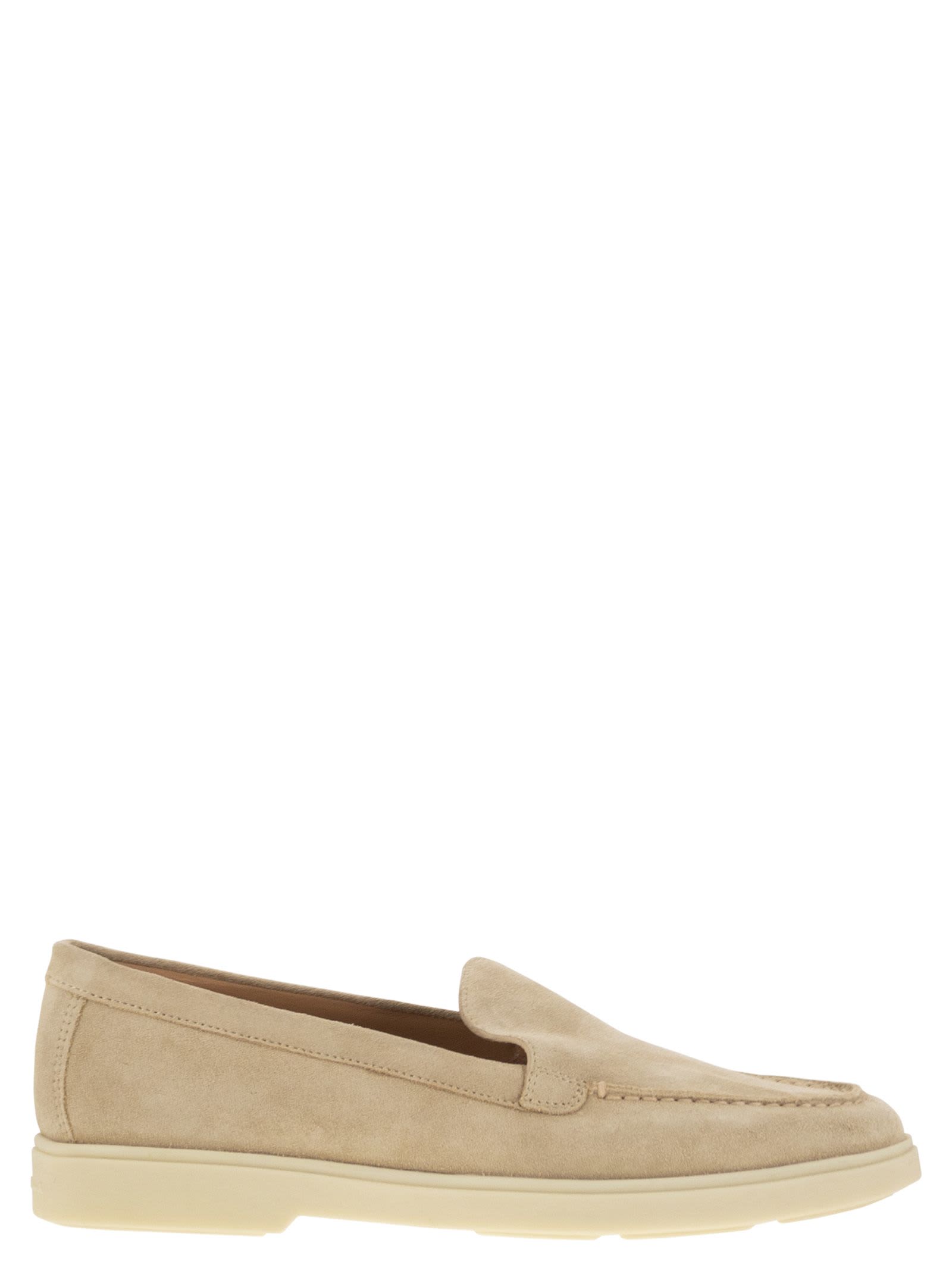 Shop Santoni Suede Moccasin In Beige