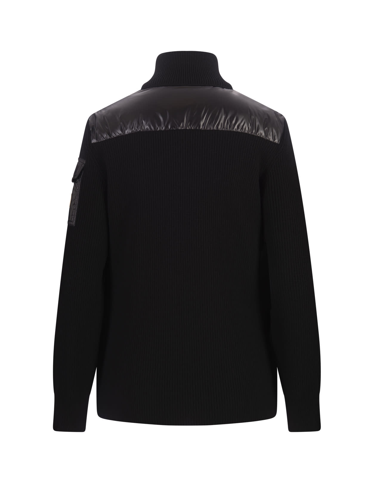 Shop Moncler Black Wool Padded Cardigan