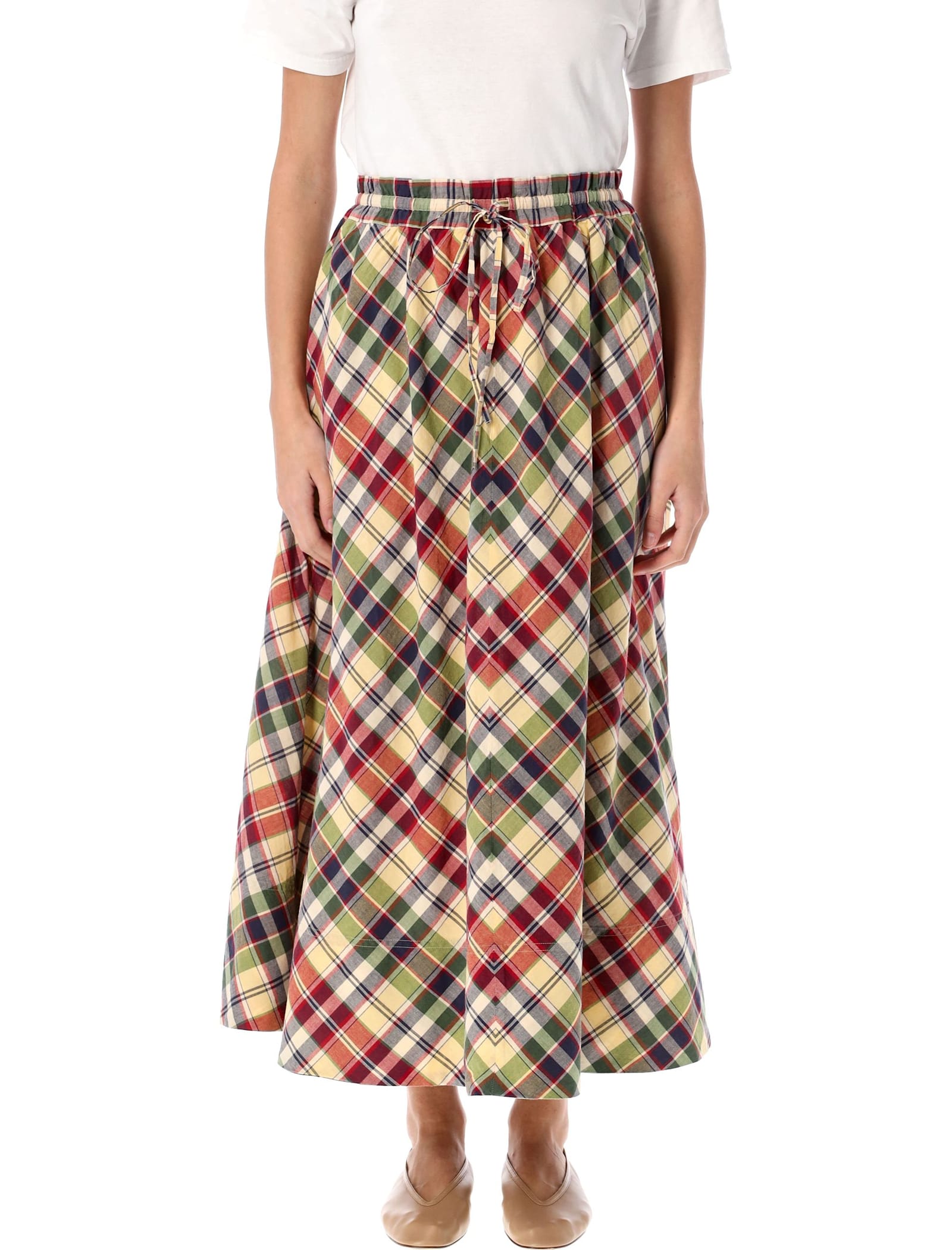 Shop Polo Ralph Lauren Plaid Drawstring Maxiskirt In Multi