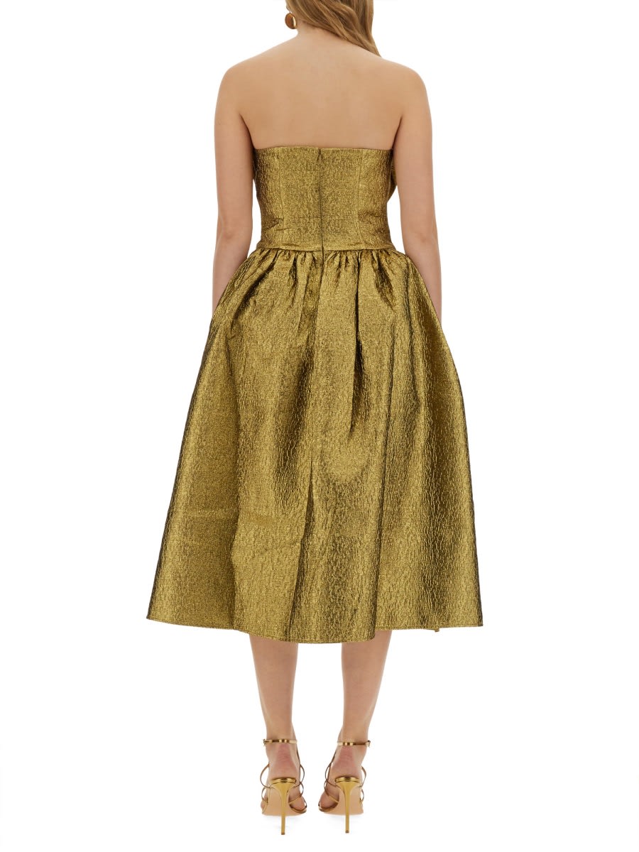 Self-portrait Metallic Jacquard Bow Midi Dress In Gold
