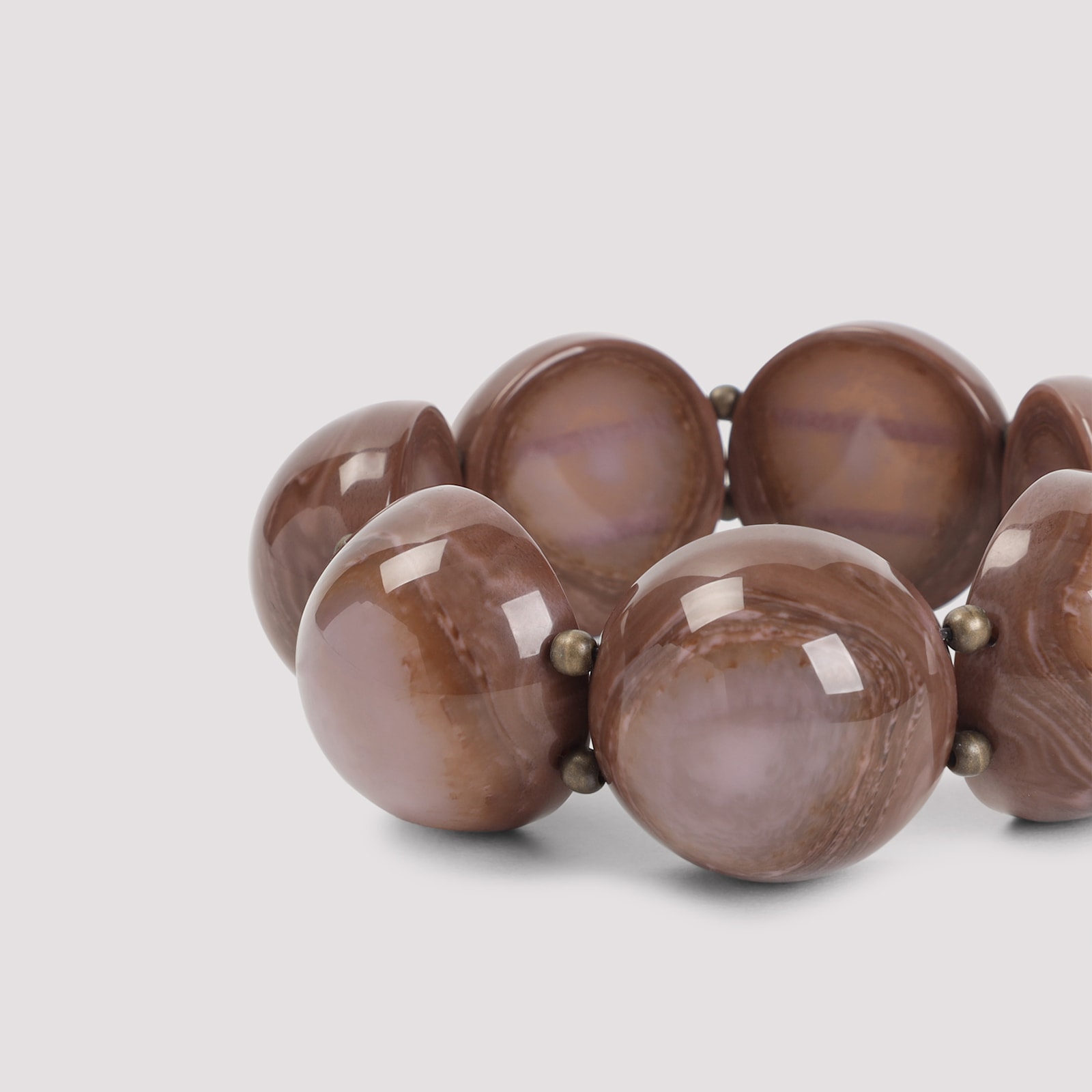 Giorgio Armani Beaded Polyester Elasticated Bracelet Half Sphere In Brown