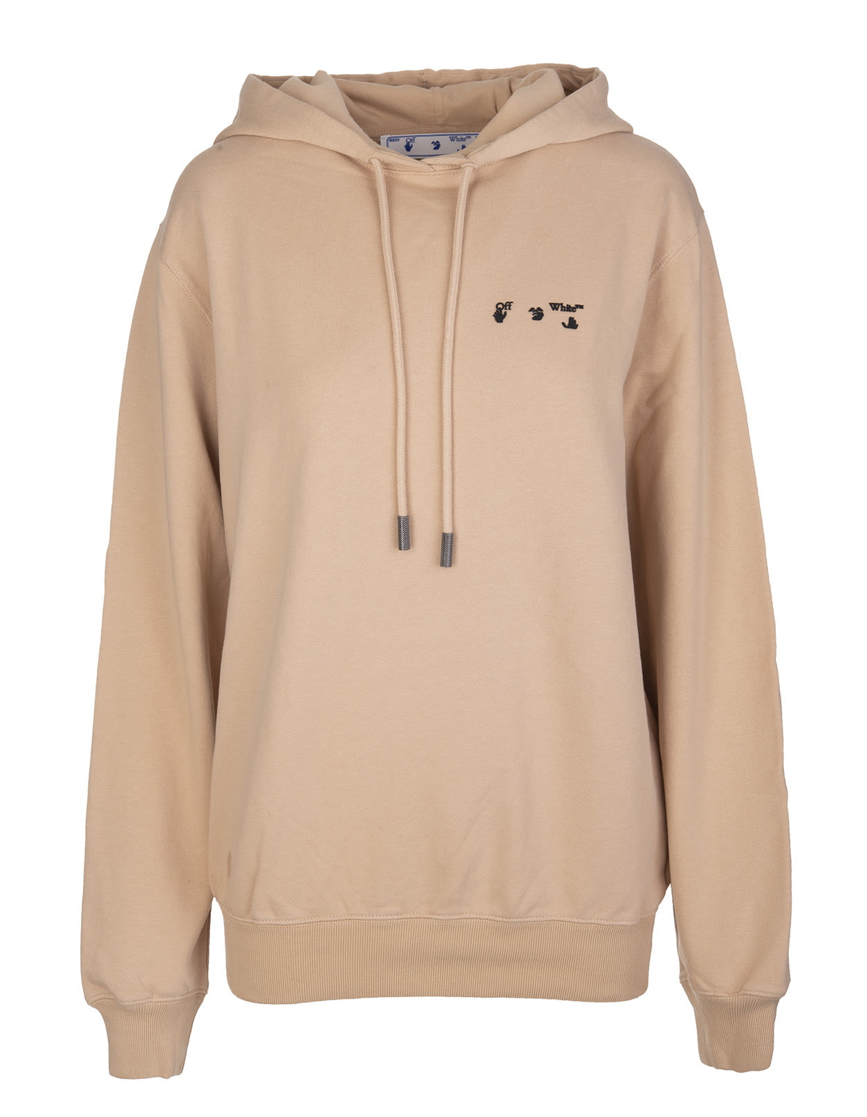 Off-White Woman Beige Oversize Hoodie With Contrast Logo