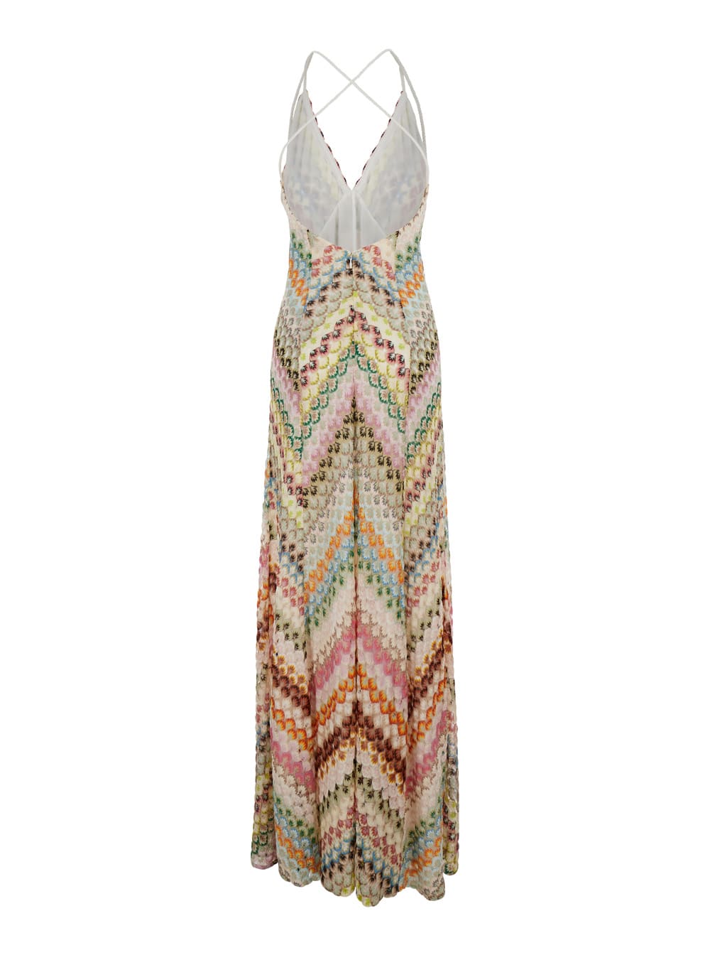 Missoni Multicolor Long Dress With V Neck And All-over Zig-zag Motif In Viscose Woman