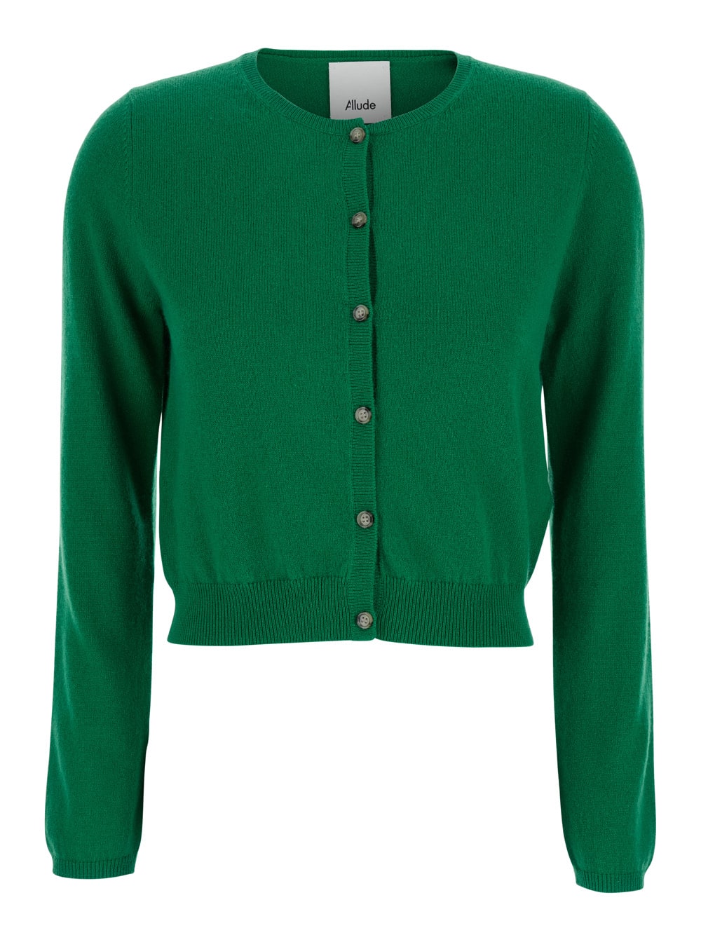 Green Cropped Cardigan With Round Neck In Cotton And Cashmere Blend Woman